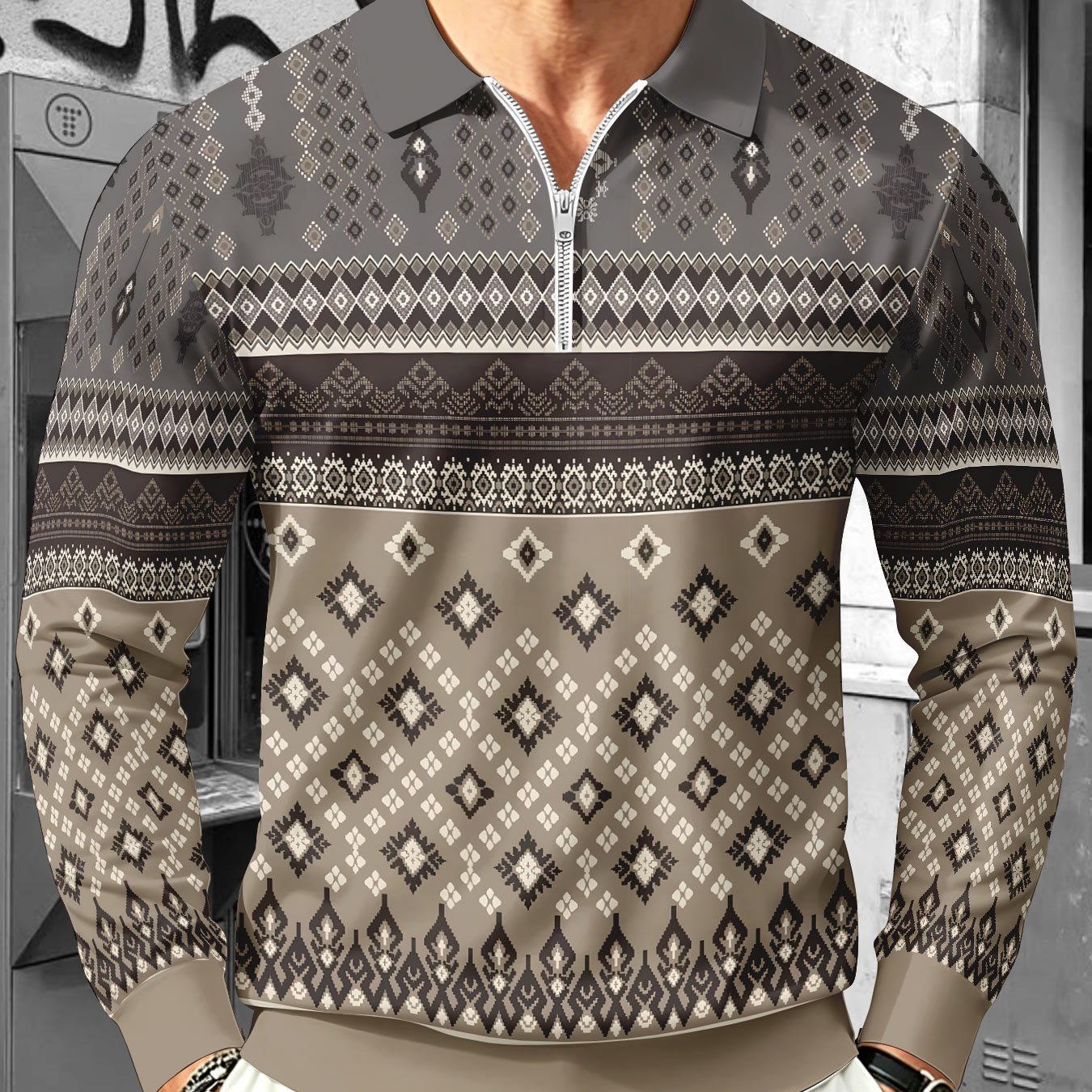 TEMU Men's Half-zip Lapel Long Sleeve Shirt, Stylish Premium Top, Comfortable And Casual, Versatile For Commuting And Business, Suitable For