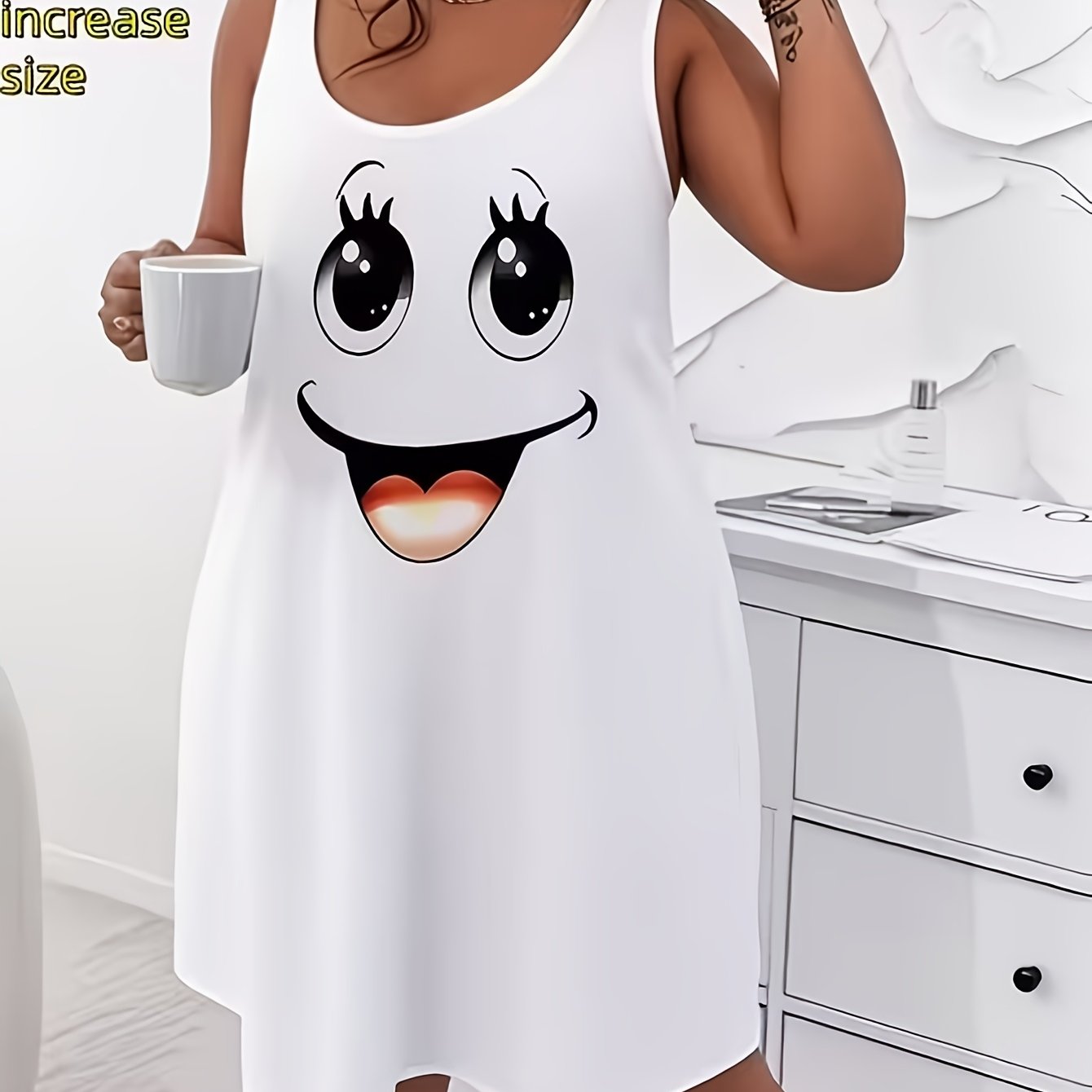 TEMU Plus Size - Women's Plus Size Summer Dress, Women's Sleeveless Beach Dress, Sweet Cartoon Print Summer Dress, Lightweight And Machine Washable,