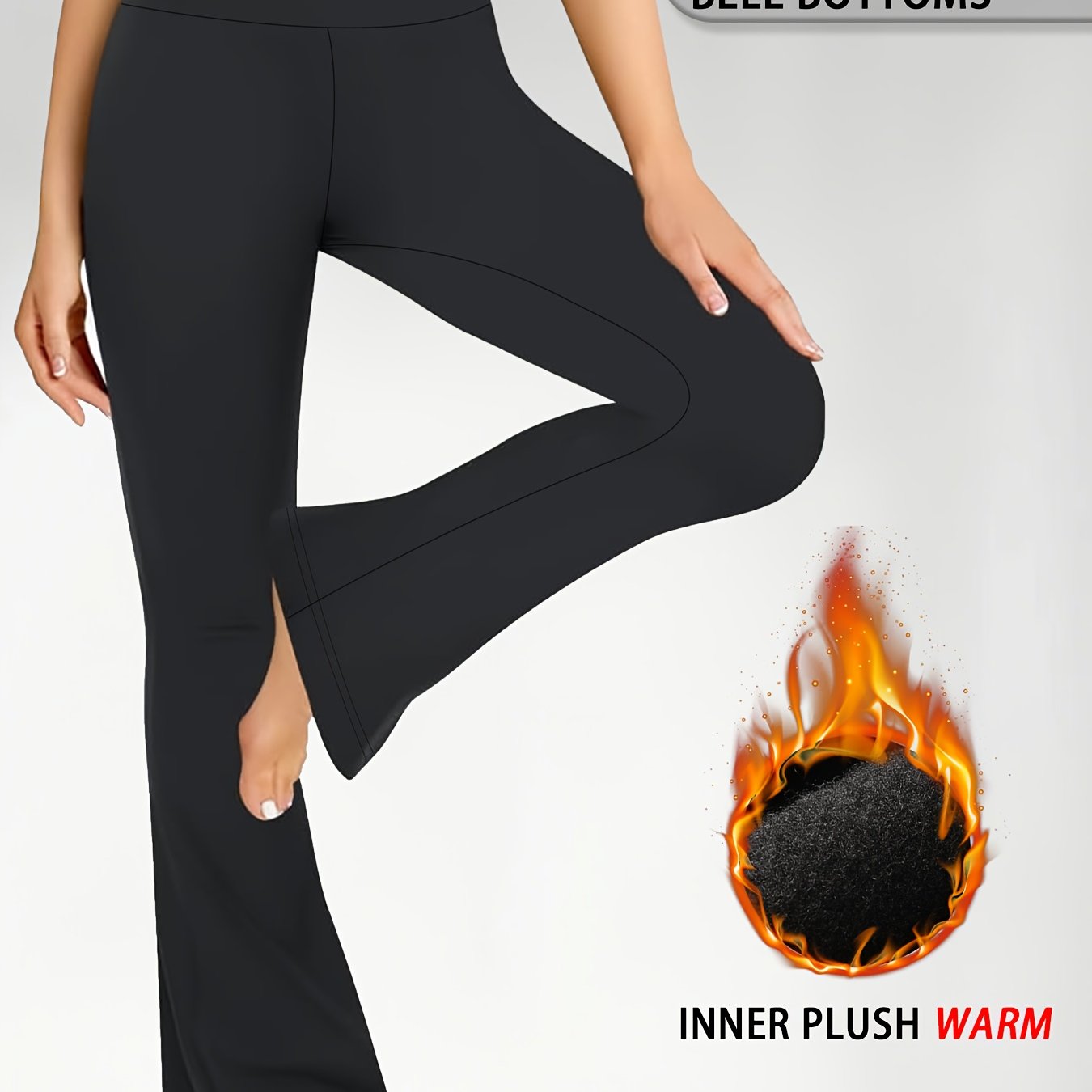 TEMU Women'-soft Fleece-lined Flare Leggings, High-waist Tummy Control Warm Yoga Pants, Suitable For Sports, Gym, And Cold