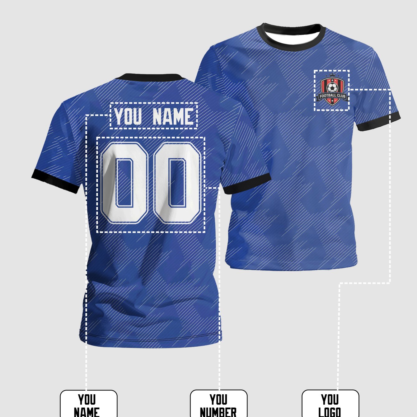 TEMU Custom Men's Short Sleeve Football Jersey T-shirt, Sports Training Wear, Blue Jersey With Name And Number, And Brand Logo. Outdoor Wear, Match