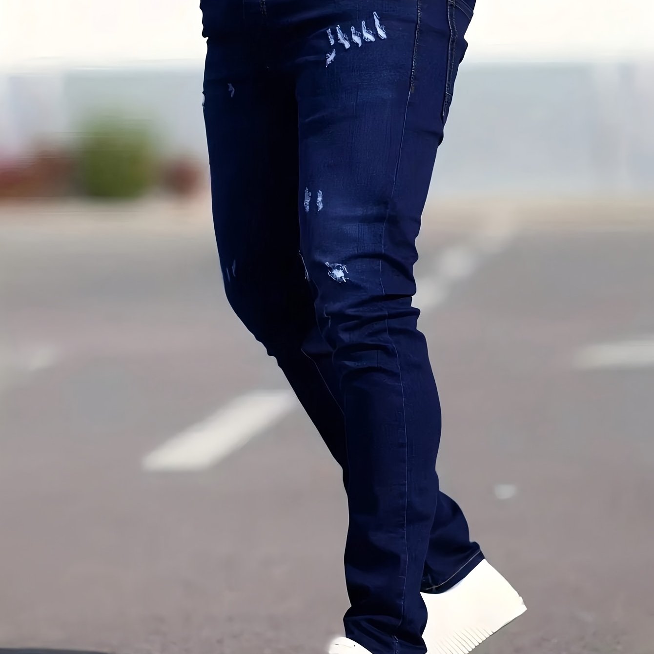 Image of Mature Men's Distressed Stretch Ankle-cinching Jeans, Fashionable Trendy Casual Athletic College Style, Slim Street Individual Versatile Long Trousers