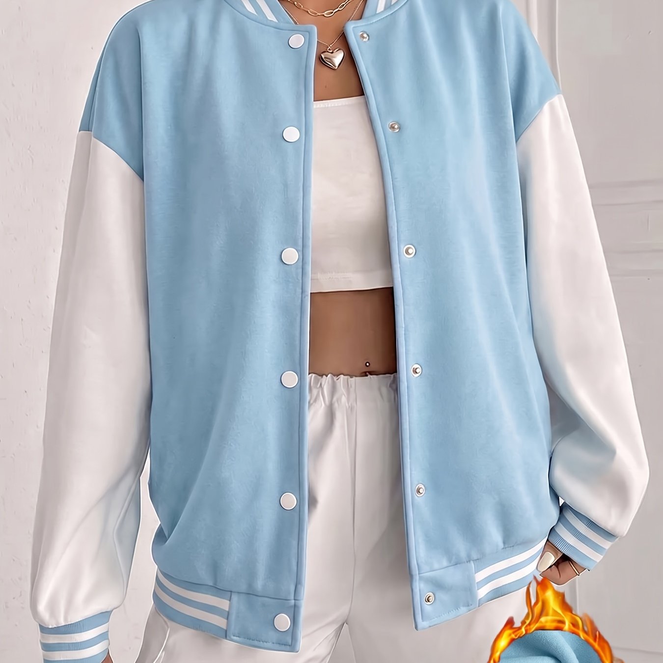 TEMU Women's Winter Button-front Baseball Batwing Jacket - Warm H-silhouette Coat With Batwing Collar, Machine Washable Outerwear For Casual Fall &