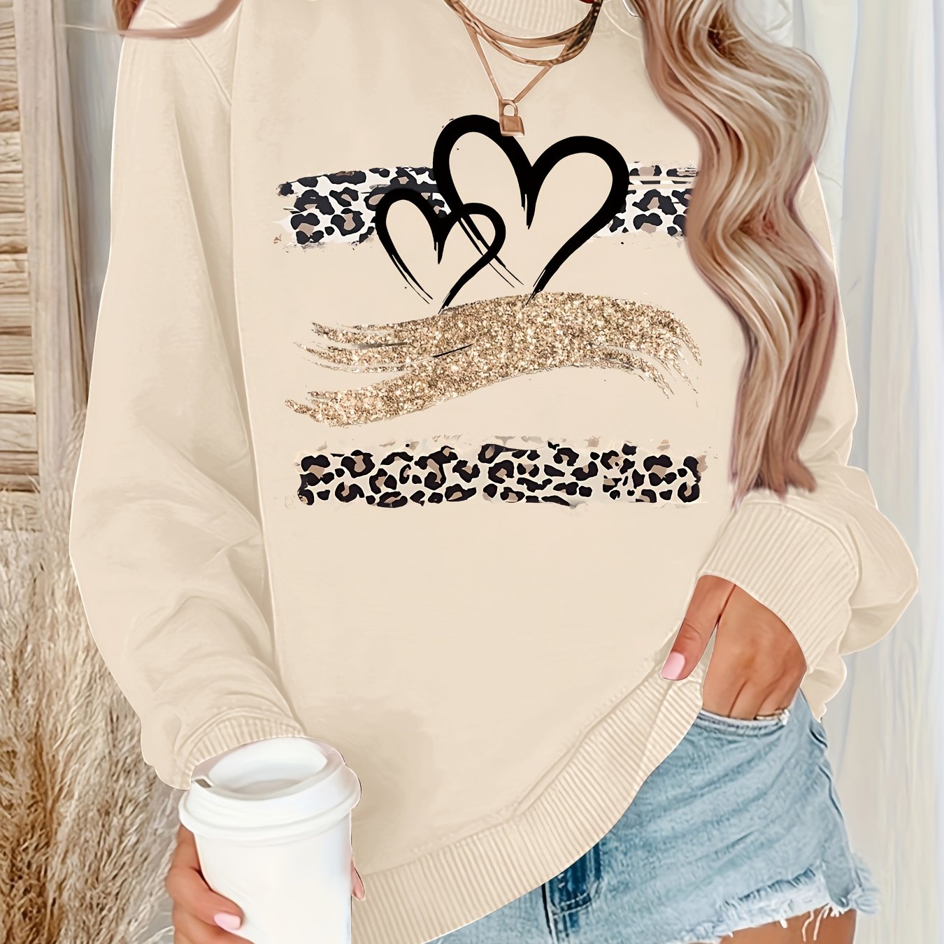 TEMU Graphic Print Sweatshirt, Crew Neck Casual Sweatshirt For Fall & Spring, Women's Clothing