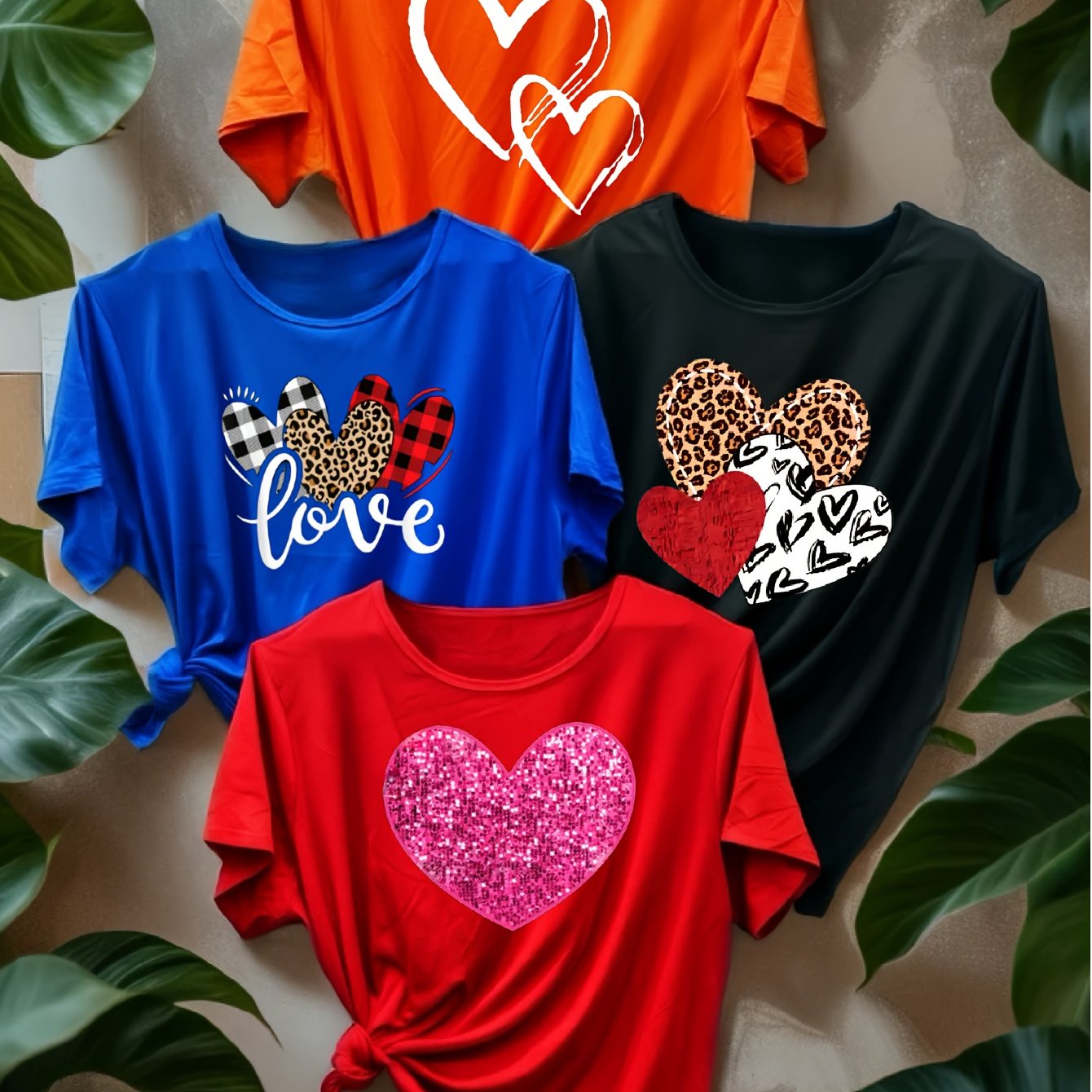 TEMU Diverse Love Case Print T-shirts, 4pcs Short Sleeve Round Neck Casual Tops For Summer And Spring, Women's Clothing