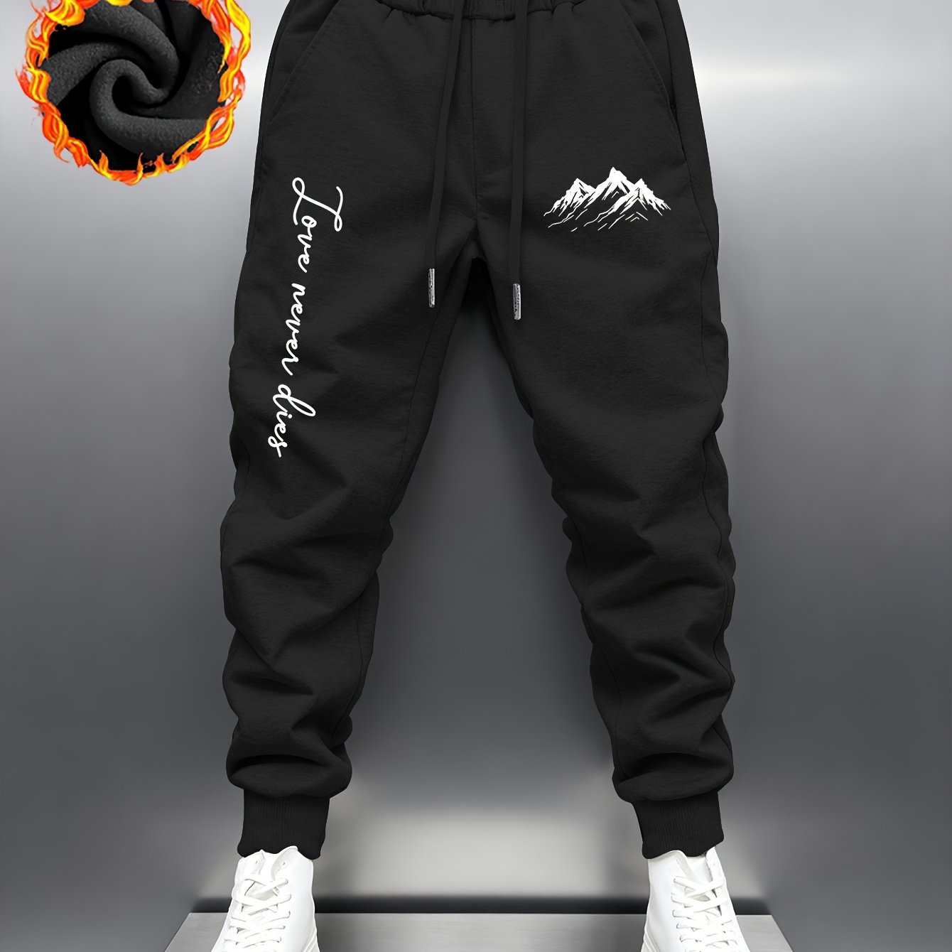 TEMU Pantalon épais tendance pour homme d'une marque de streetwear, un cadeau pour homme. Pantalon à motif de sommet de montagne « ne meurt », motif