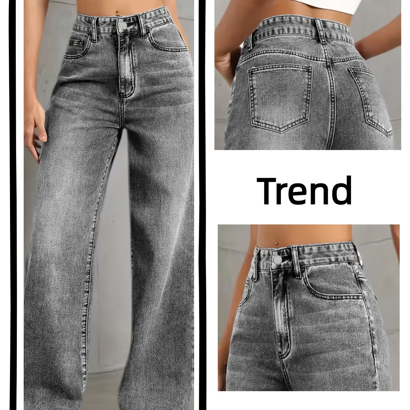 Women's Vintage Light Grey Wide-leg Jeans Pants - Soft Washed, Straight-leg Cowgirl Pants, Loose -season Casual Wear & Daily Outfits, Hand Washable (suitable For Jeans Care)