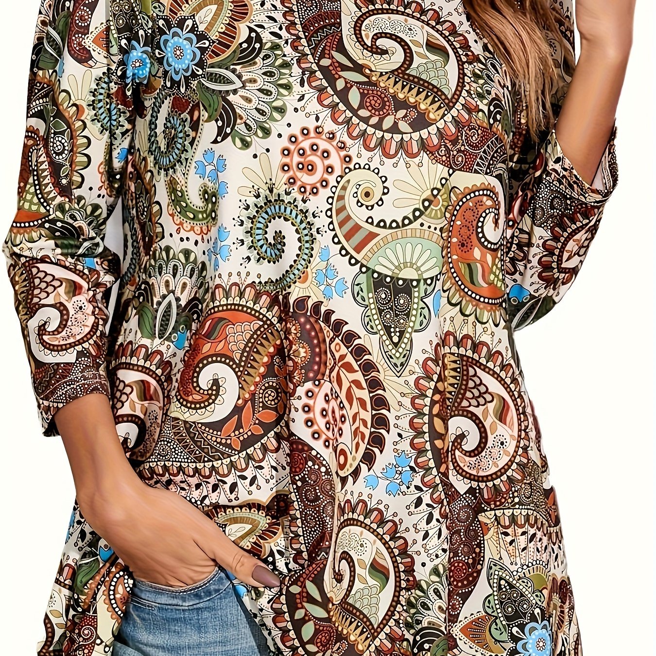 Plus Size - Plus Size - Plus Size Fashion Printed Long Sleeve Shirt