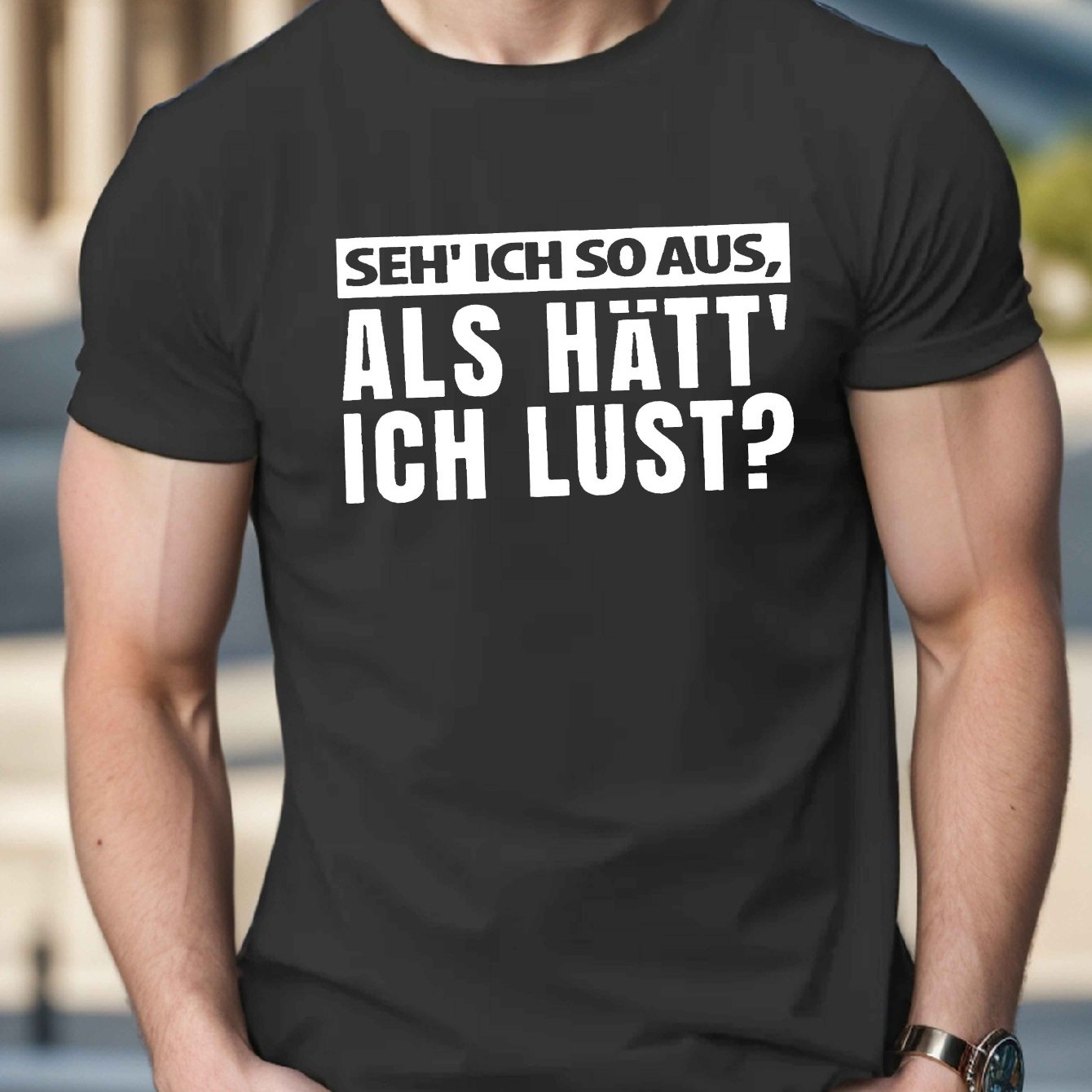 TEMU Deutscher Humor Herren T-Shirt - Lässiger Rundhals Polyester Stricktop mit geometrischem Muster, Regular Fit, leichter Stretch für den Sommer