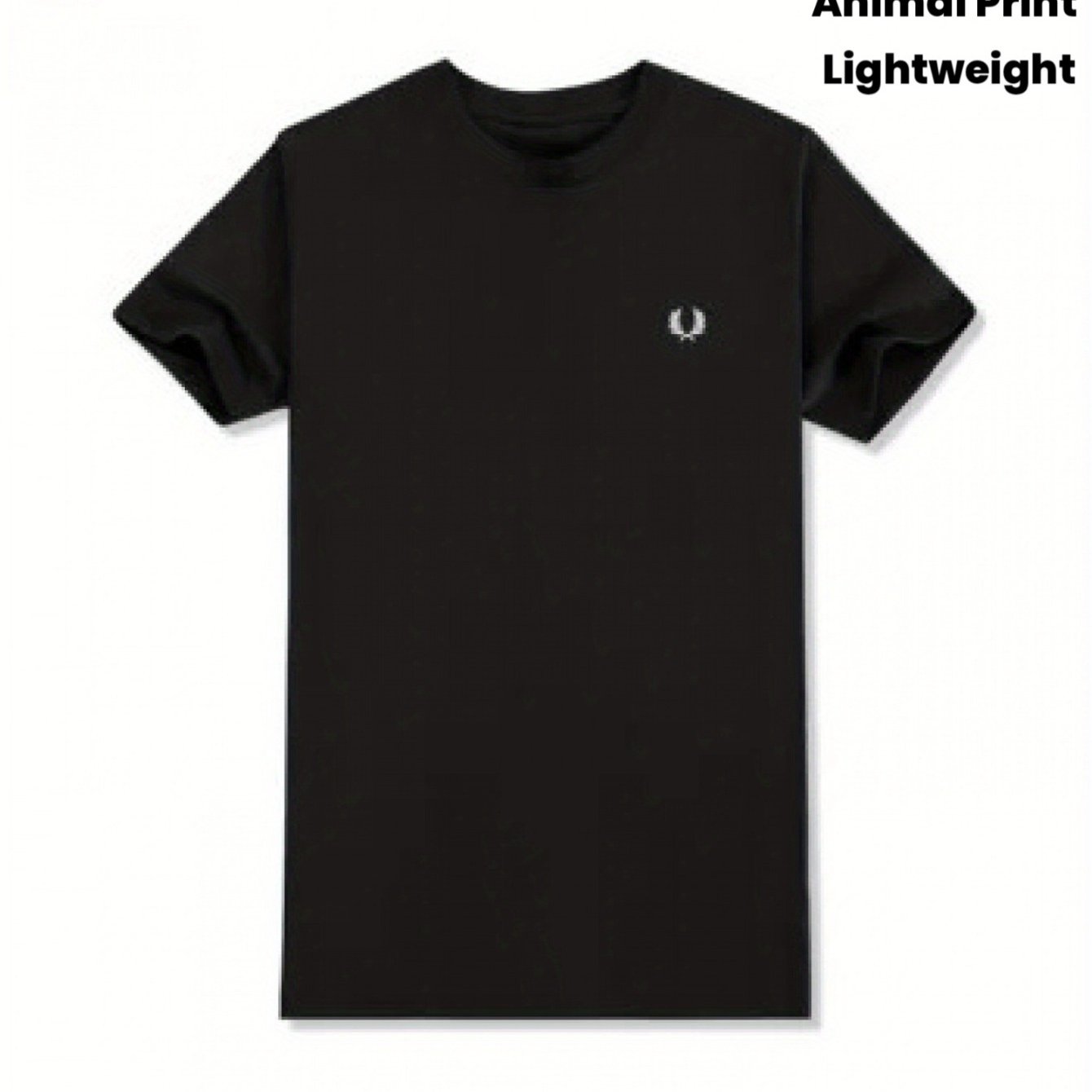 Plus-size Men's And Women's Minimalist Graphic T-shirt, Black Crew Neck Casual , Lightweight Breathable Short Sleeve, , Machine Washable, Urban Style Essential With Animal Print, Plus Size