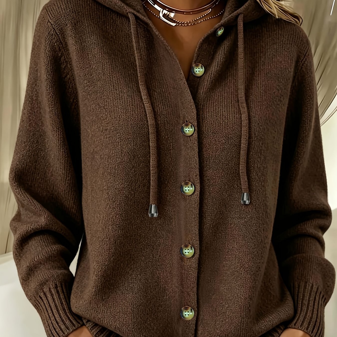 TEMU Automne/Hiver pour Femme : Cardigan élégant et uni à capuche, cardigan à manches longues et à capuche ouvert sur le devant, polyvalent et