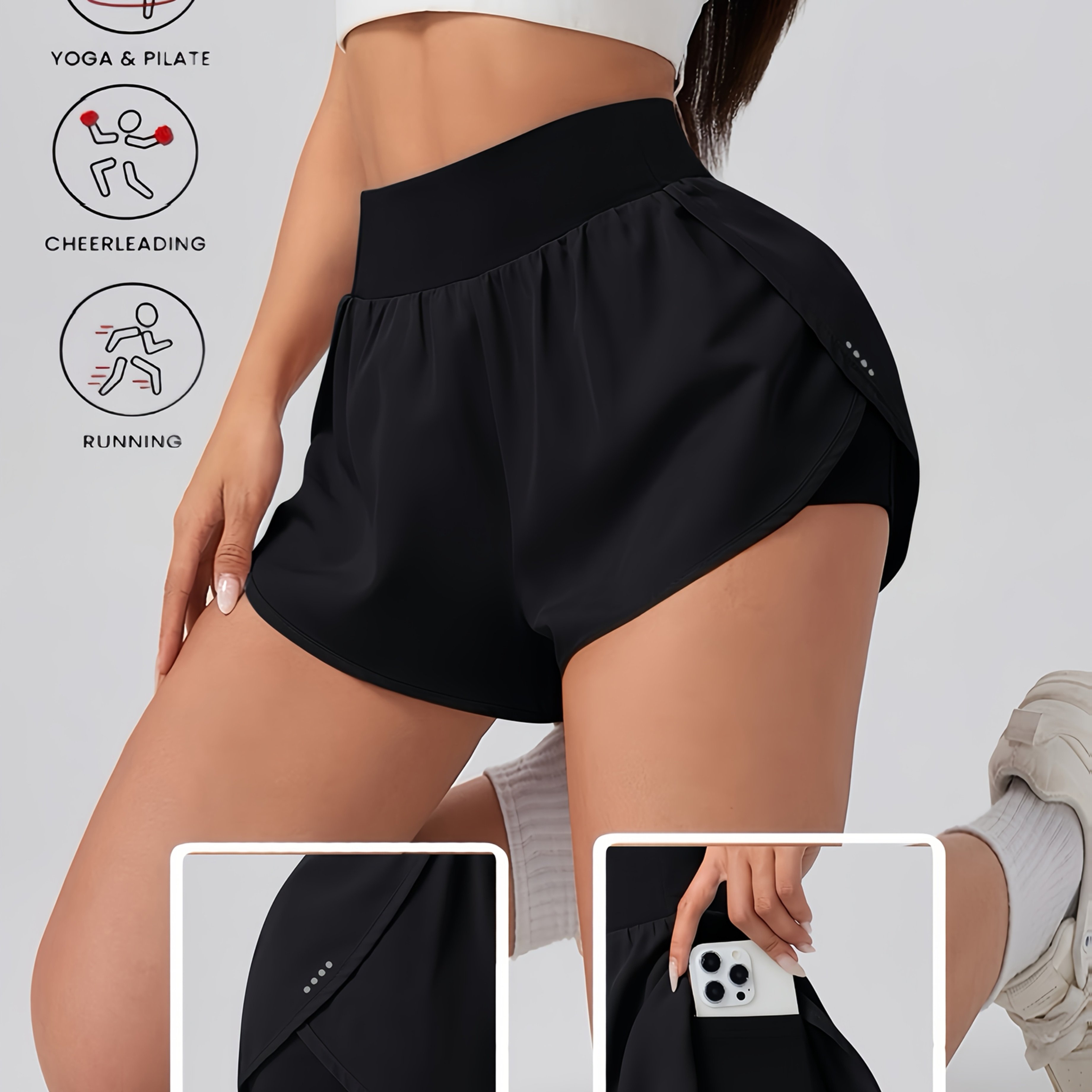 TEMU Women's Casual Sporty Double-layer Anti-see-through Shorts With Pockets