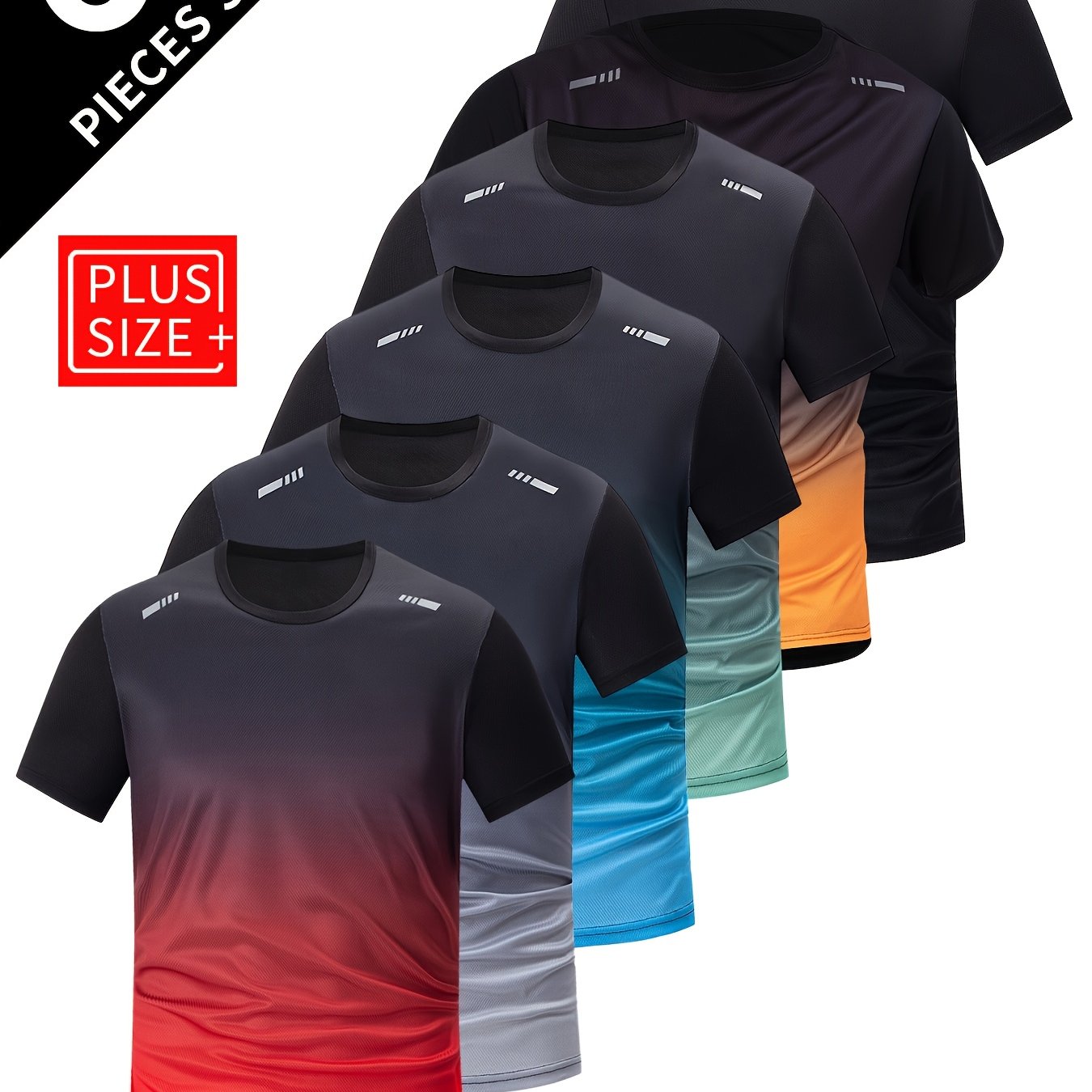 6pcs Size Men's Short Sleeve Lightly Variegated Round Neck T-shirt Breathable Quick-dry Training Outfit