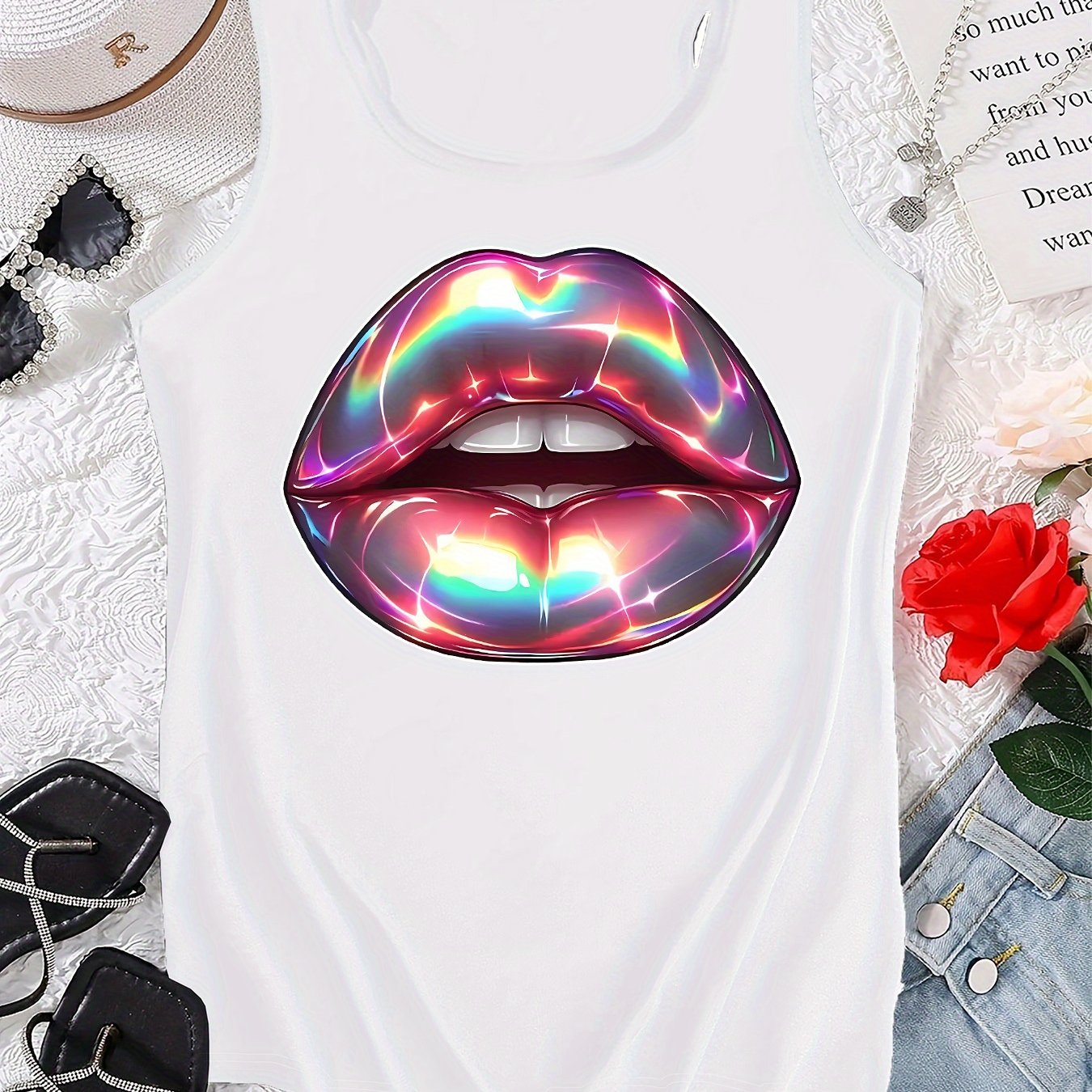 TEMU Graphic Print Tank Top, Sleeveless Casual Top For Summer & Spring, Women's Clothing