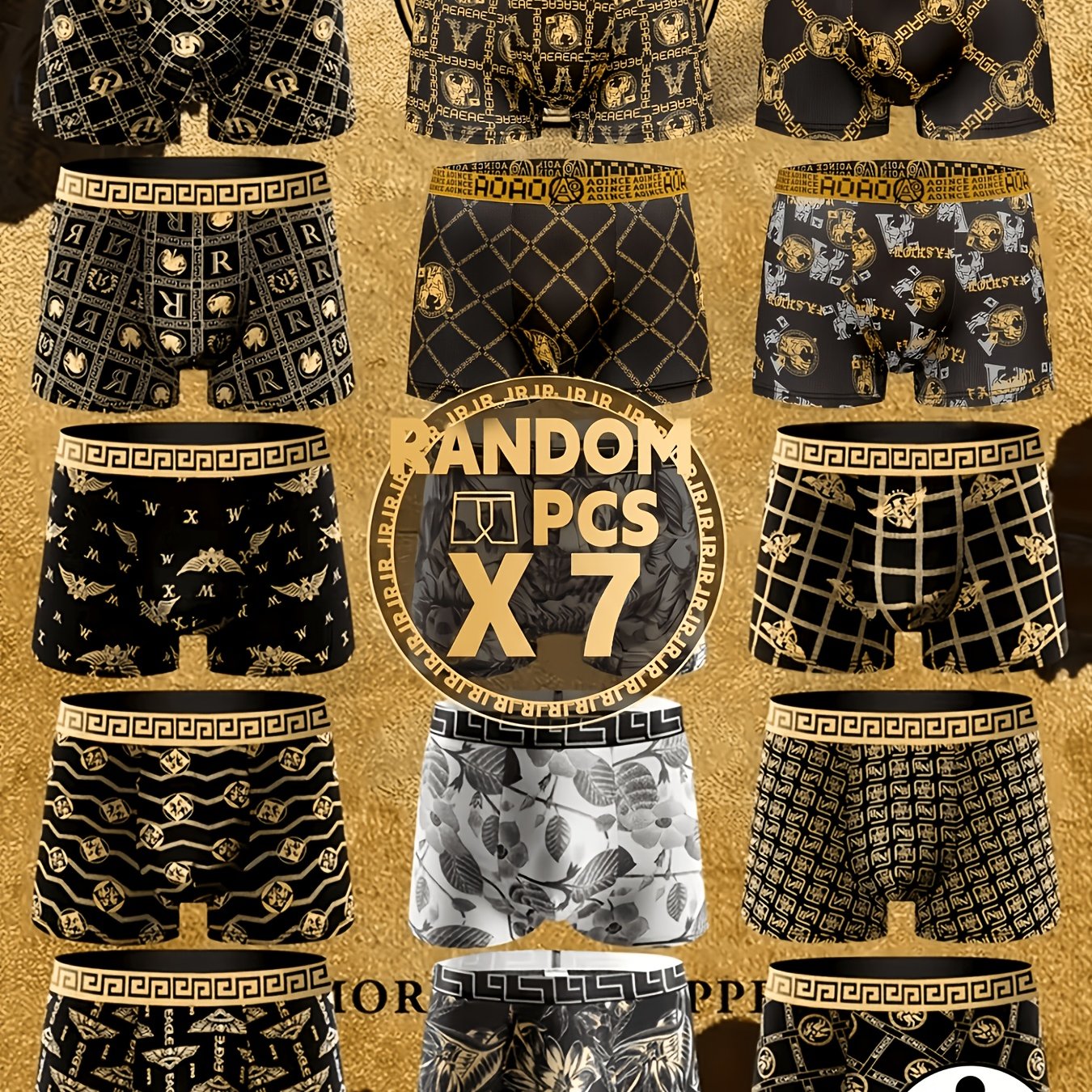 TEMU [brovanic] 7pcs Random Luxury Print Men's Boxer Briefs - -end Prints, Soft And Comfortable Fabric, Stylish And Trendy Fashion Essentials