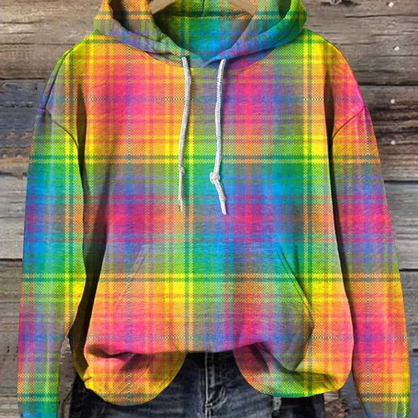 TEMU Plus Size, Vintage Colorful Striped Art Hoodie Sweatshirt