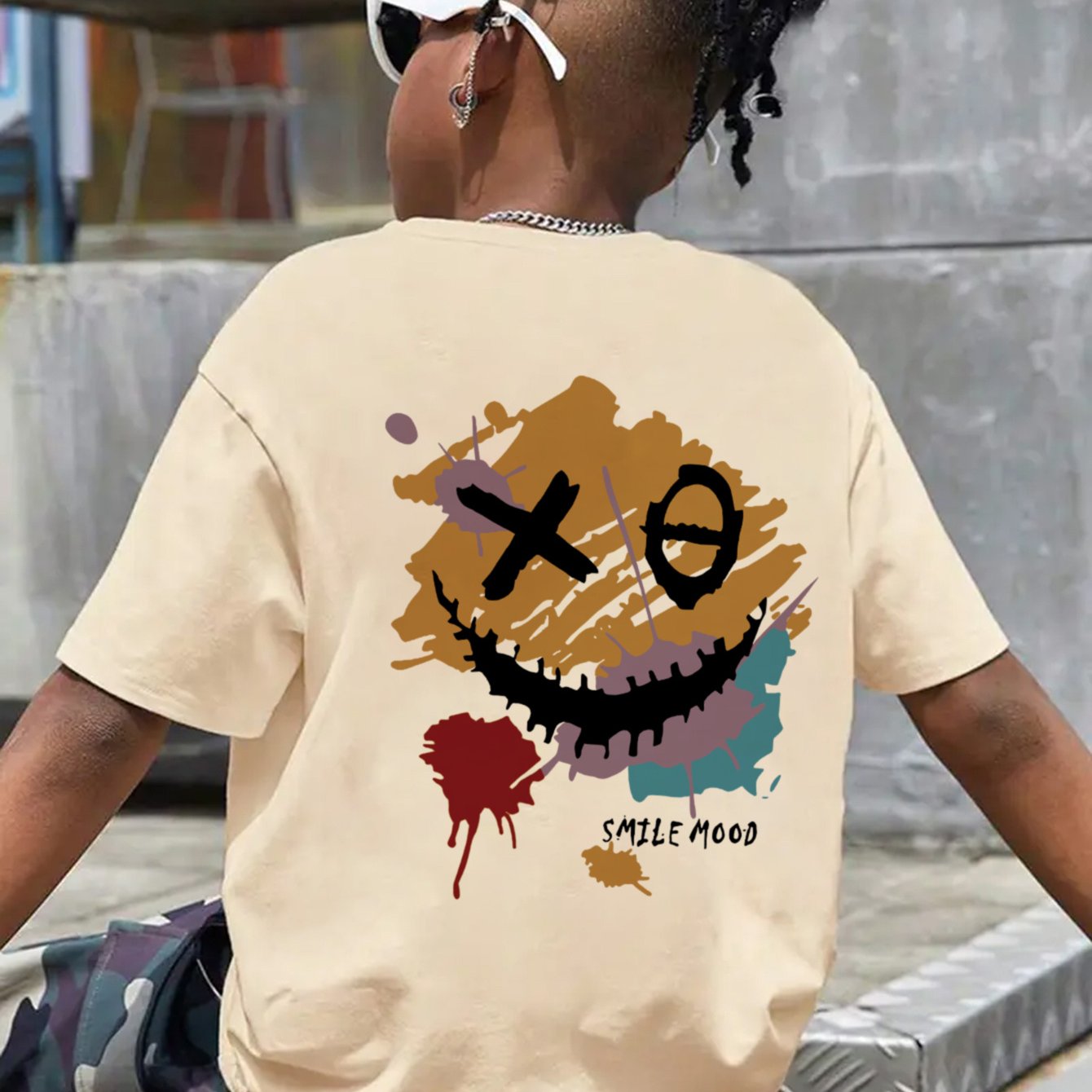 Image of Short-sleeved T-shirt For Boys And Teenagers, With 'smiling Mood - ' Printed - A Top Suitable For Boys And Campus Students. T-shirt Rich Imagination To Children