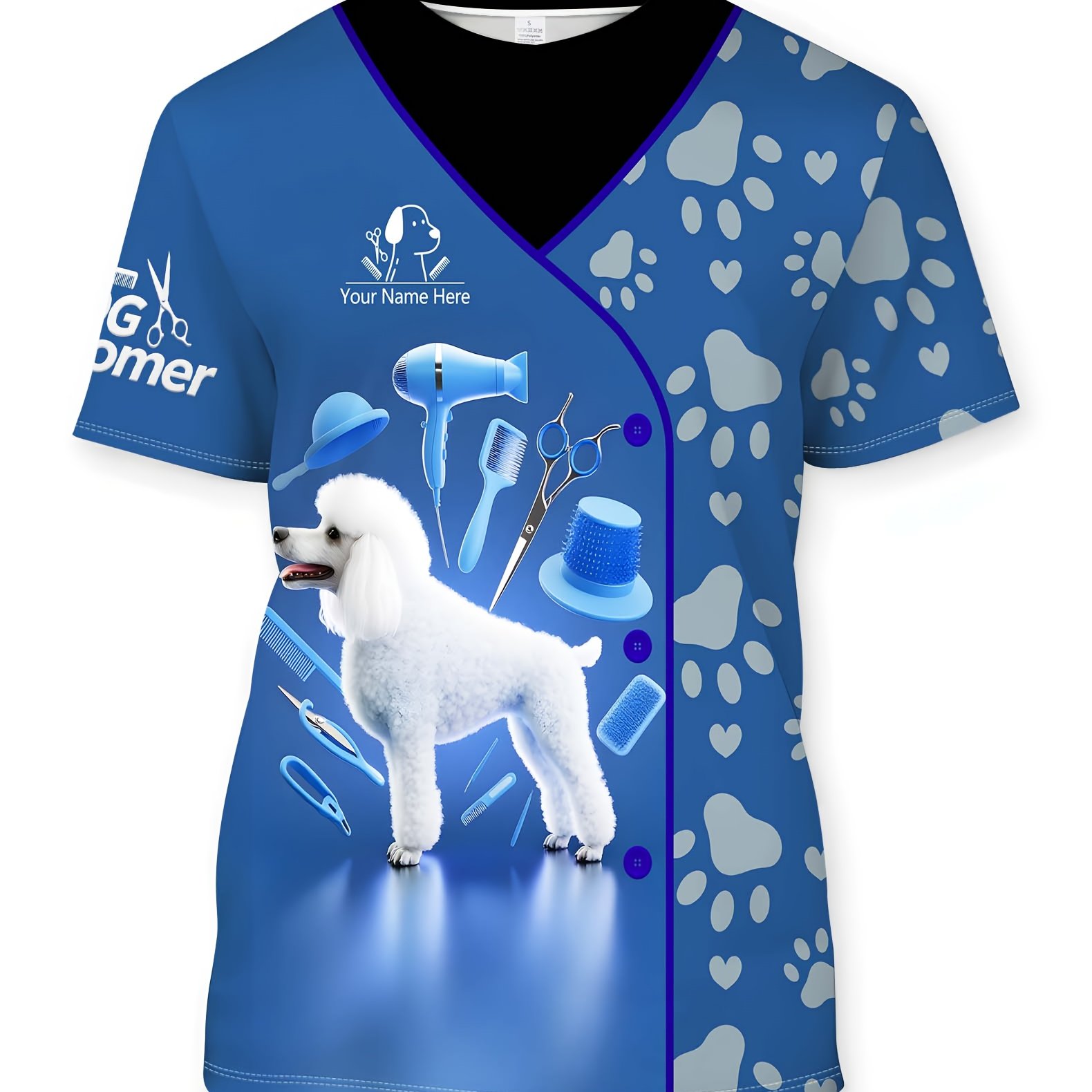 TEMU Custom Name-printed Crew Neck Short-sleeve T-shirt, Puppy Print T-shirt, Style, Pet Shop Staff Uniform Casual Elegant T-shirt, Casual Party