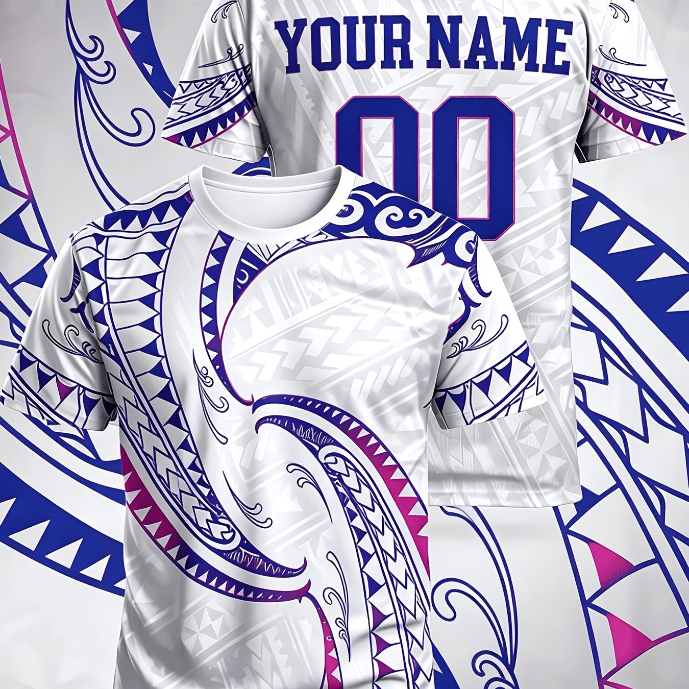 TEMU Custom Men's Summer Soccer Jersey T-shirt, Apparel, Tribal Pattern Full Design, Customizable Name, Text, And Number, Suitable For Team Sports,