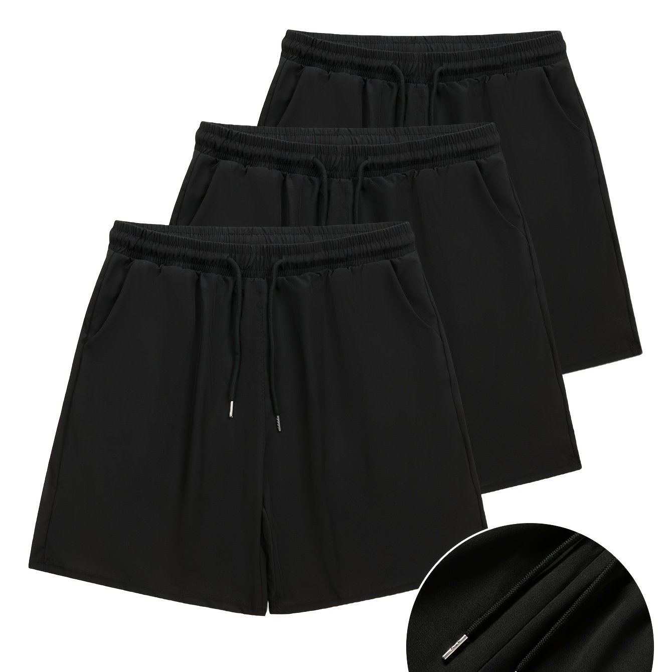 TEMU 3pcs Men's Quick- Casual Shorts, Athletic Beach Shorts, Breathable And Quick-drying For Fitness, Loose Elastic Waist With Drawstring, Suitable