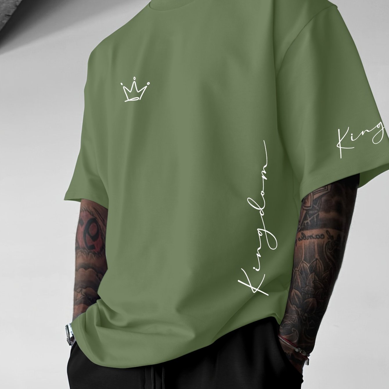 TEMU King Letter Crew Neck T-shirt, Men's Round Neck T-shirt, Loose Design T-shirt, Comfortable And Breathable, Summer Outdoor, Casual Crew Neck