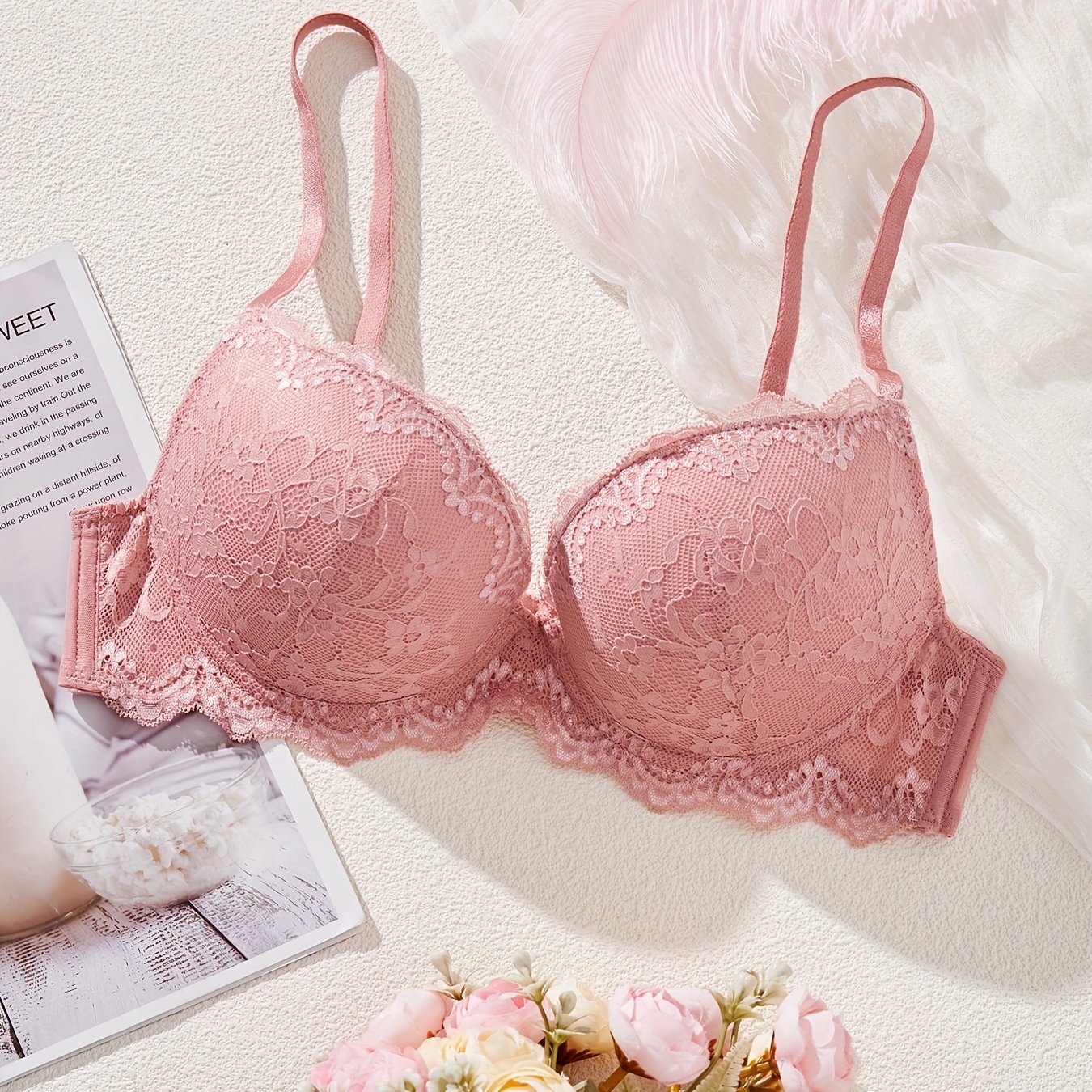 TEMU Comfortable Daily Elegant High-quality Underwire Thick-cup Gathered Women's Bra