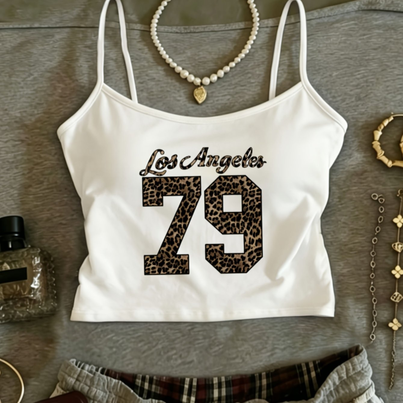 TEMU Sweet Cool Versatile Camisole, Los Angeles 79 Leopard Print English Letter Pattern, Gentle And Individual, Daily Outerwear And Inner Layer Wear,