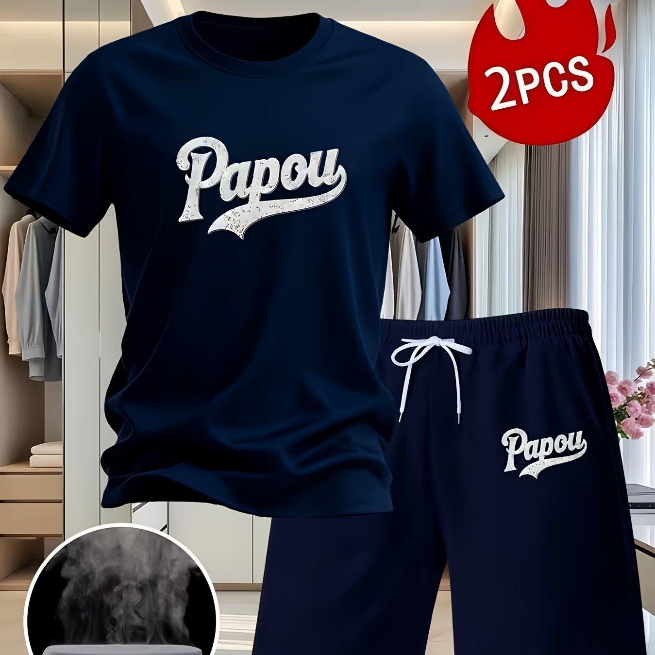 TEMU Ensemble Décontracté Homme à Imprimé Papou - T-Shirt Manches Courtes Été avec Shorts Élégants, Tenue Confortable