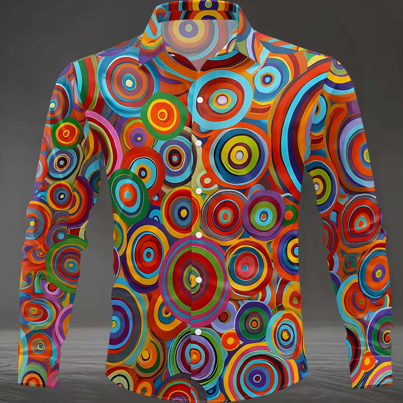 TEMU Men's Casual Long Sleeve Shirt With Multicolor Swirls, Vibrant Colors And Flat Print Design, Machine Washable , Fashion Button-up Shirt