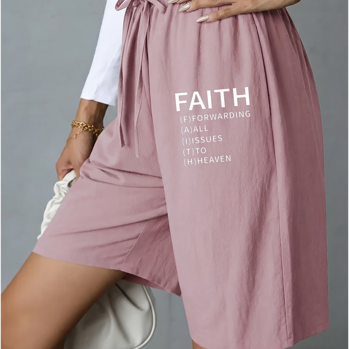 TEMU Summer Shorts For Women With Patterns, Soft Travel Pants, Machine Washable, Breathable, Featuring Faith-themed Designs