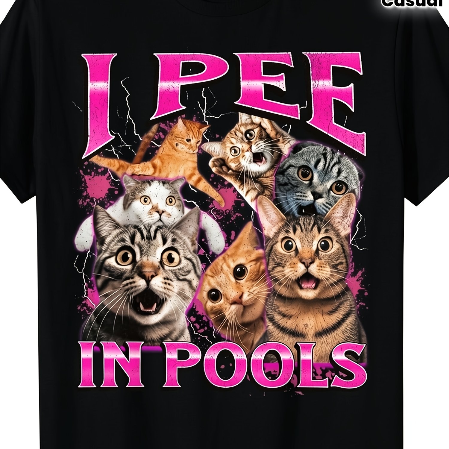 Image of I Pee In Pools Funny Meme Bootleg Graphic 90s T-shirt | Casual Crew Neck, Stretch Fabric, Regular Fit, Perfect For Men, Geometric Pattern