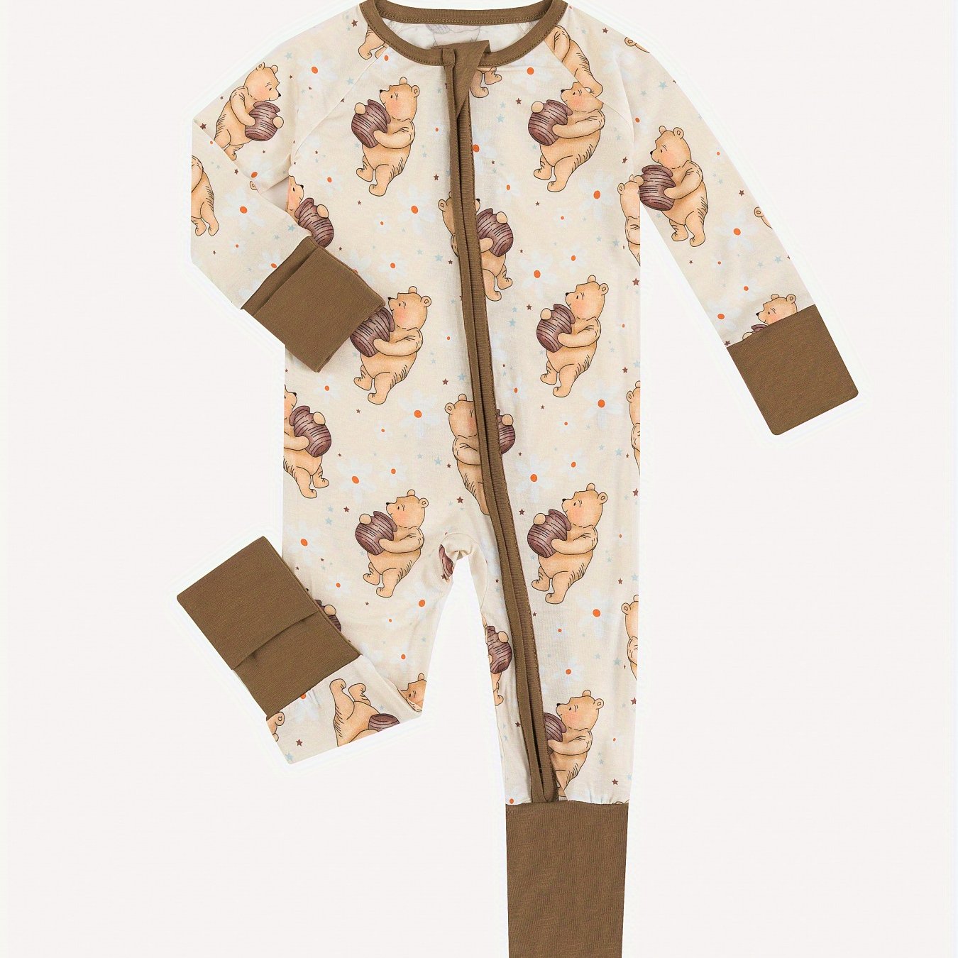 TEMU Winnie The Print Baby Romper, Zipper Closure Baby Clothes, Bamboo Fiber Fabric, Comfortable And Breathable Baby Jumpsuit, Baby Boy Clothes, Baby