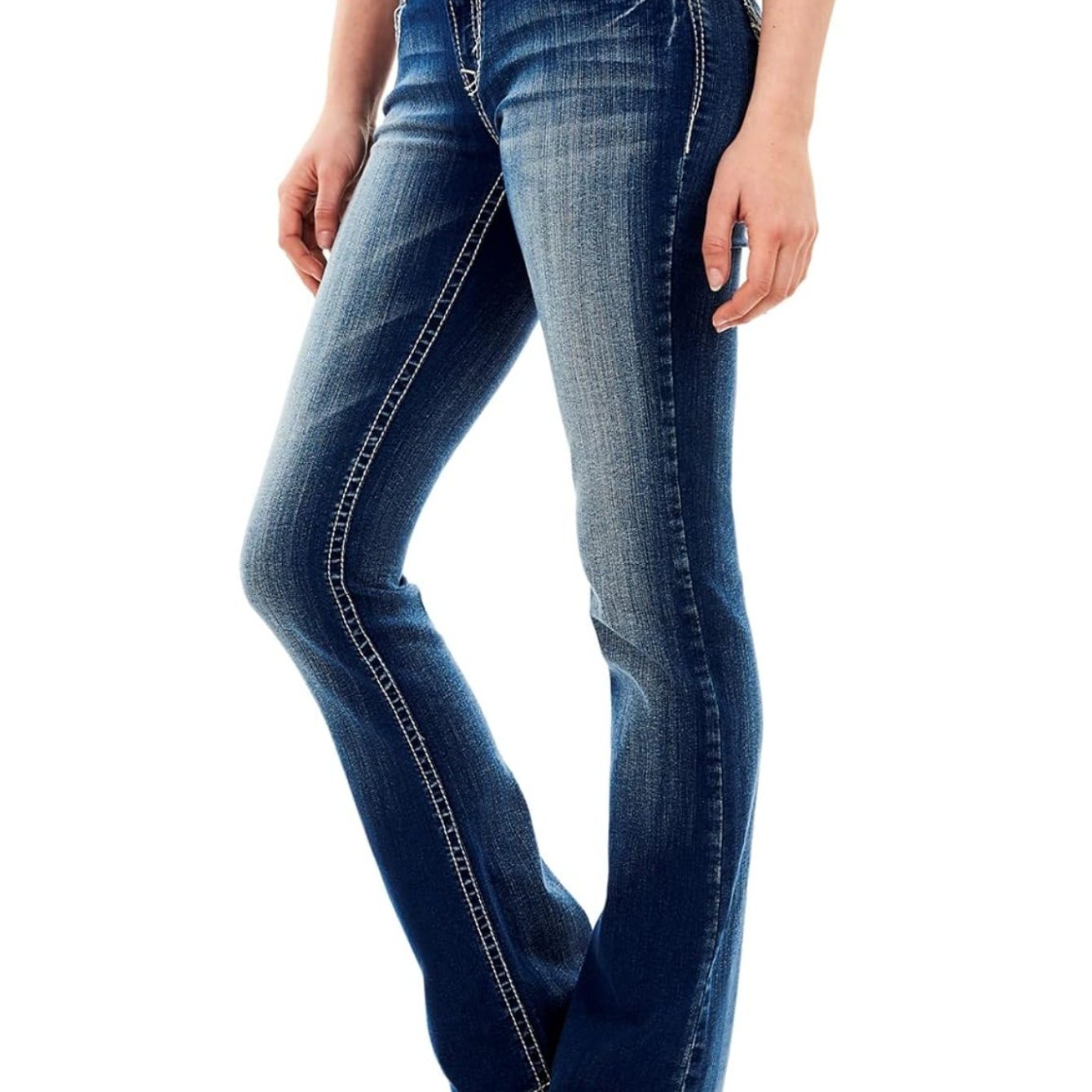 TEMU 1-pack Women's Curvy Bootcut Jeans - Mid-rise Stretch Denim, Size Inclusive For Daily Wear, Casual & Dating