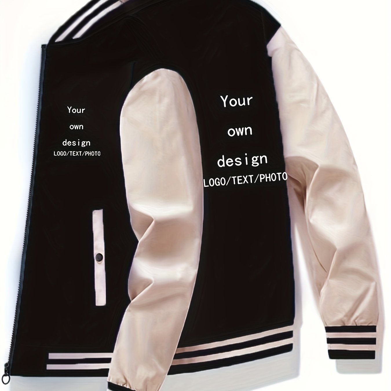 TEMU Customizable Men's Motorcycle Baseball Jacket - 100% Polyester Shell Jacket, Regular Fit Non-stretch Fabric Suitable For Spring/autumn/winter