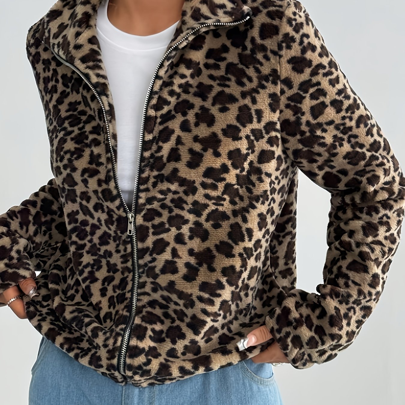 Yy0603411 Autumn/winter Women's Stand Collar Long Sleeve Reversible Leopard Jacket