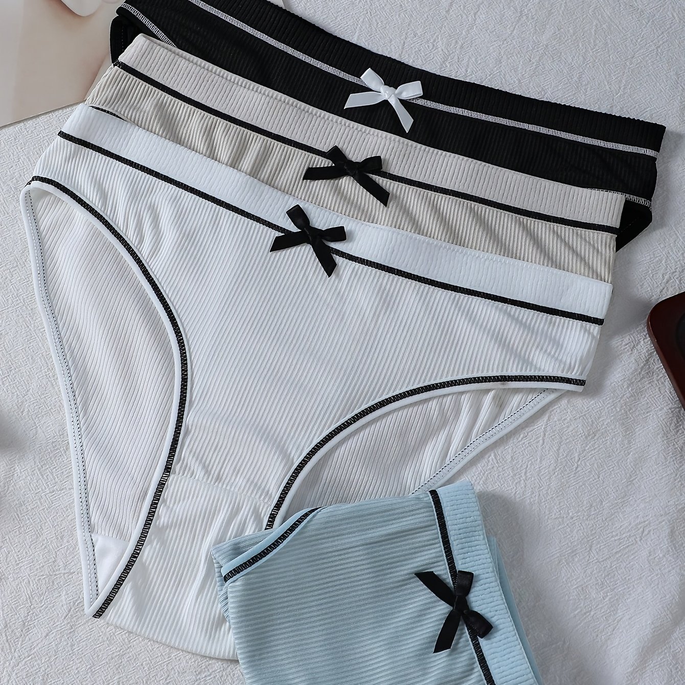 TEMU 4-pack Ribbed Briefs With , Comfortable And Cute, Suitable For, Women's Underwear Set
