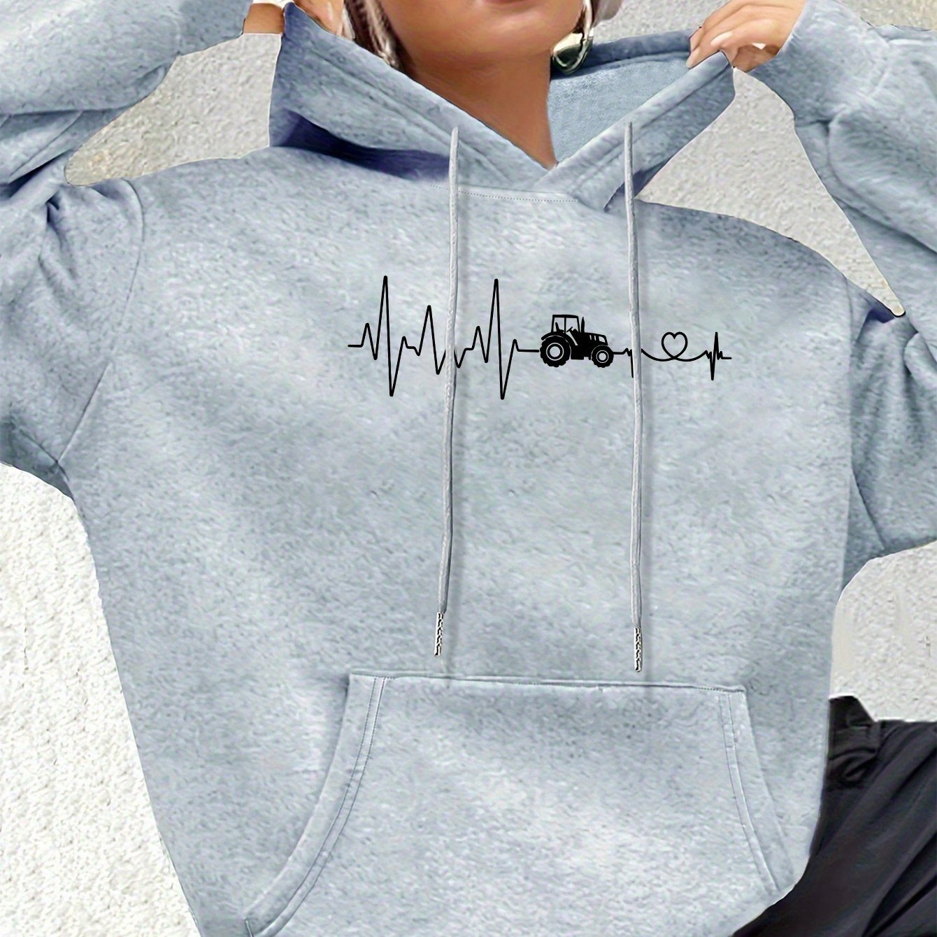 TEMU Women's Stylish Hoodie With A Printed Design, A Warm Sweatshirt For Autumn And Winter