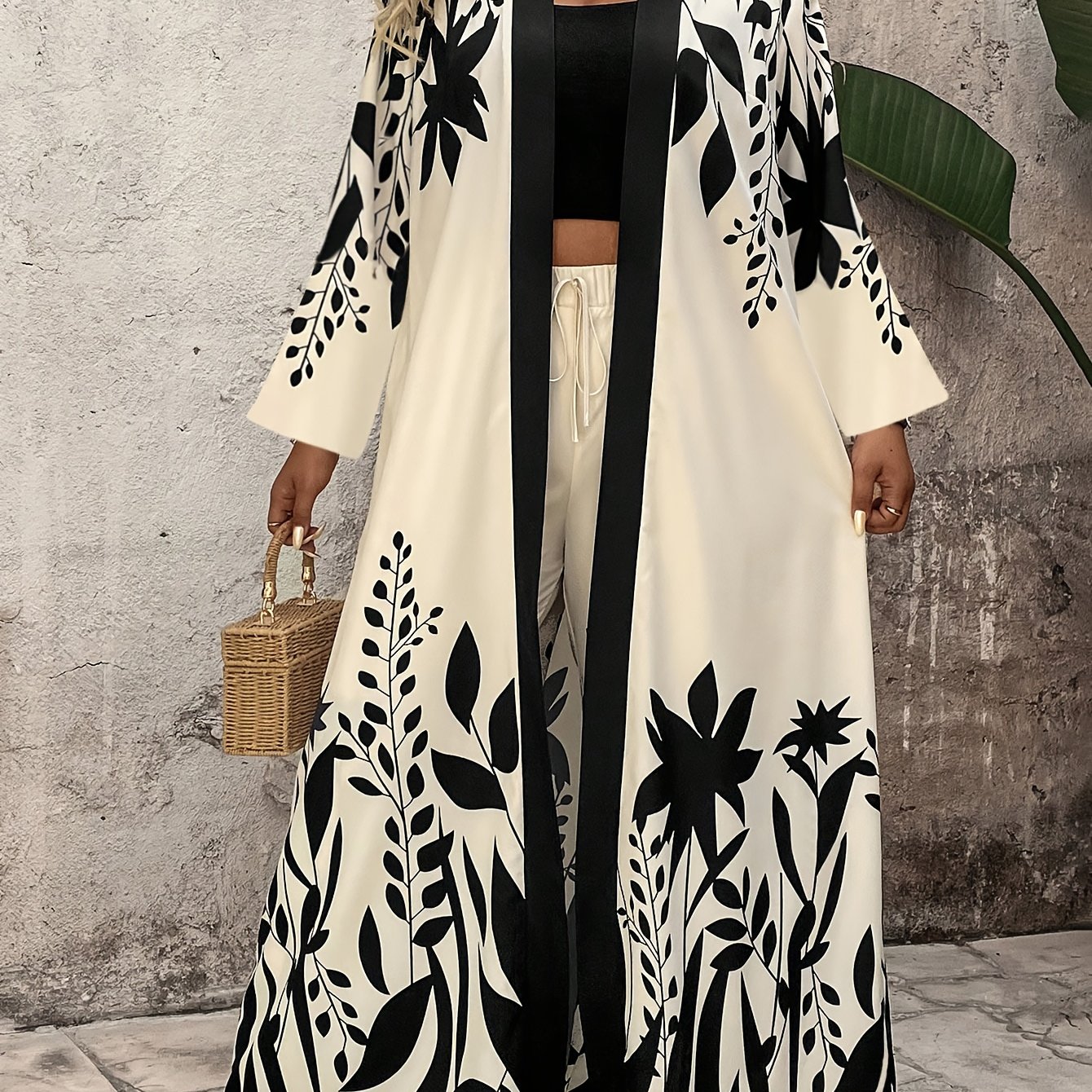 E-shop Plus Size Damen 2-teiliges Set: Bedrucktes Langarm-Oberteil, Jacke & Freizeithose – Elegante Oberbekleidung für Herbst/Winter
