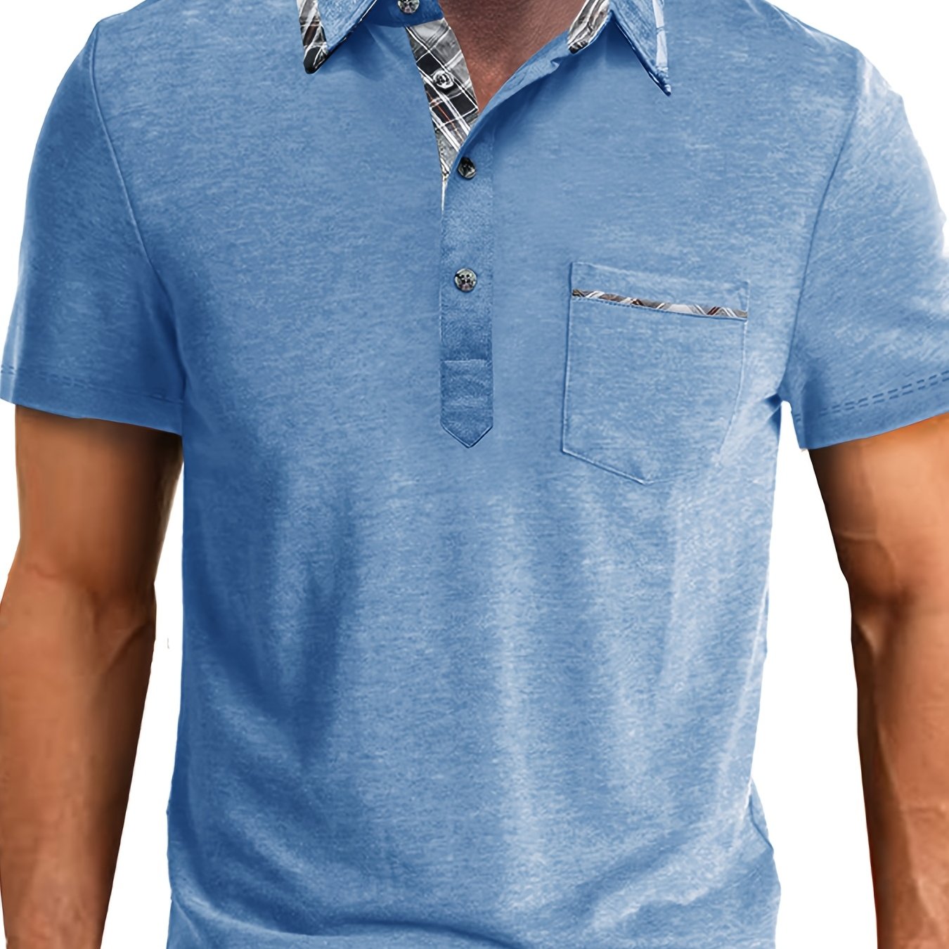 Plus Size Men's Short-sleeve Shirt With A Collar And Pocket
