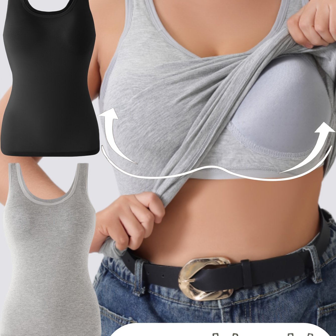 Image of 2pcs Plus Size Women's Comfortable Wide Strap Casual Tank Top, -one Built-in Padded Tank Top, Needed, 1pc Cup Versatile Top, Worn As Innerwear Or Outerwear, Multiple Sizes 1xl-5xl