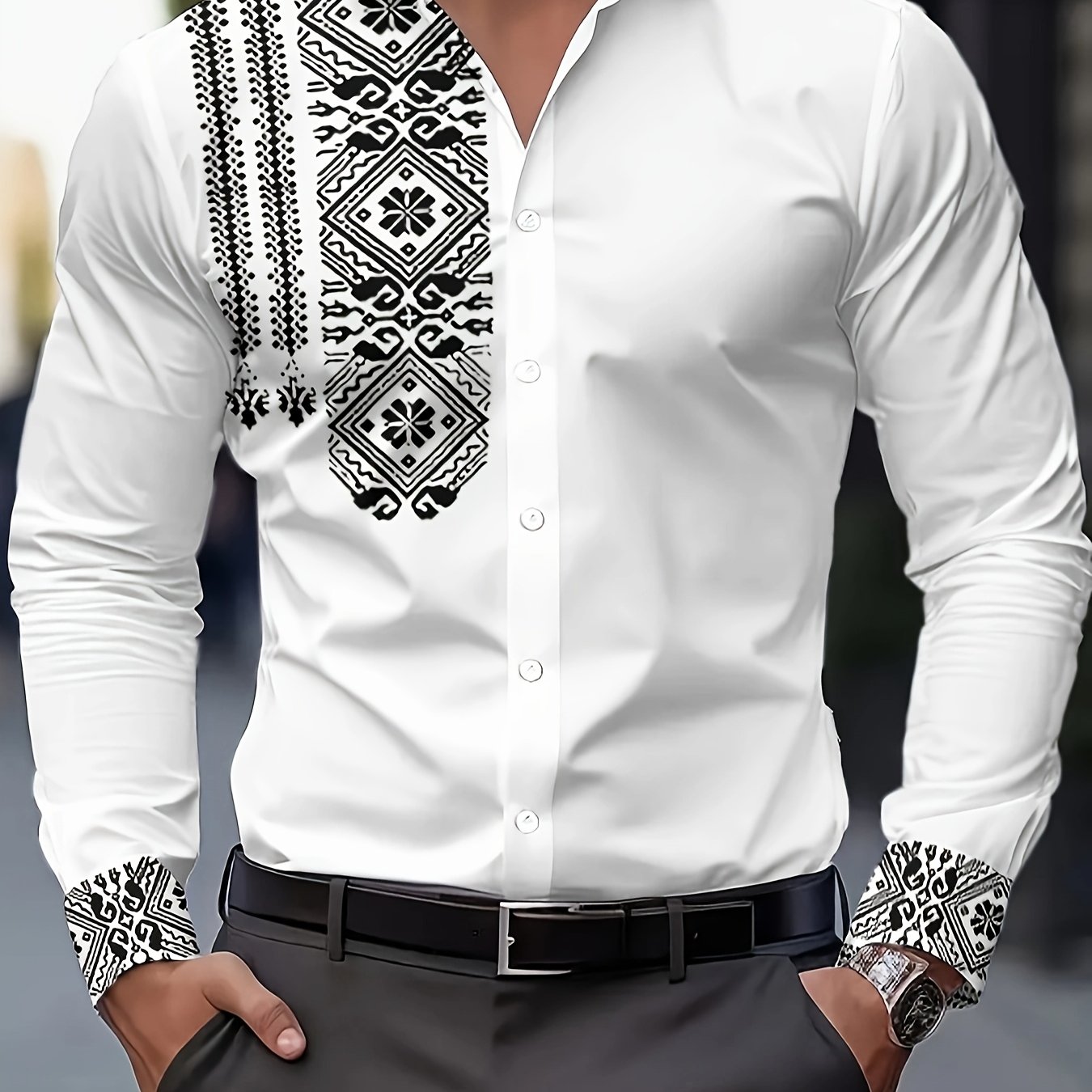 TEMU Camicia Casual per Natale - Poliestere Traspirante, Lunga con Bottoni e Stampa Elegante in e , per /
