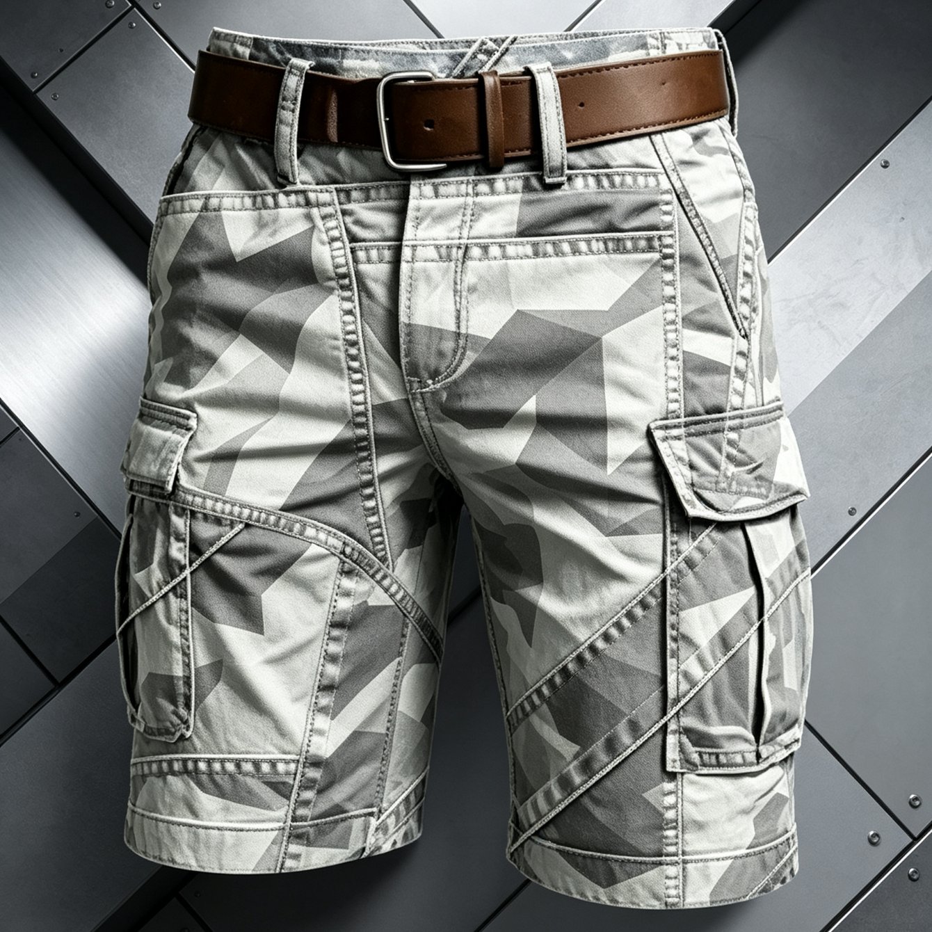 TEMU 1 Pc Men's Geometric Camouflage Cargo Shorts, Multi-pocket Wear-resistant Relaxed Fit Casual Summer Shorts, Ideal For Outdoor Hiking Camping