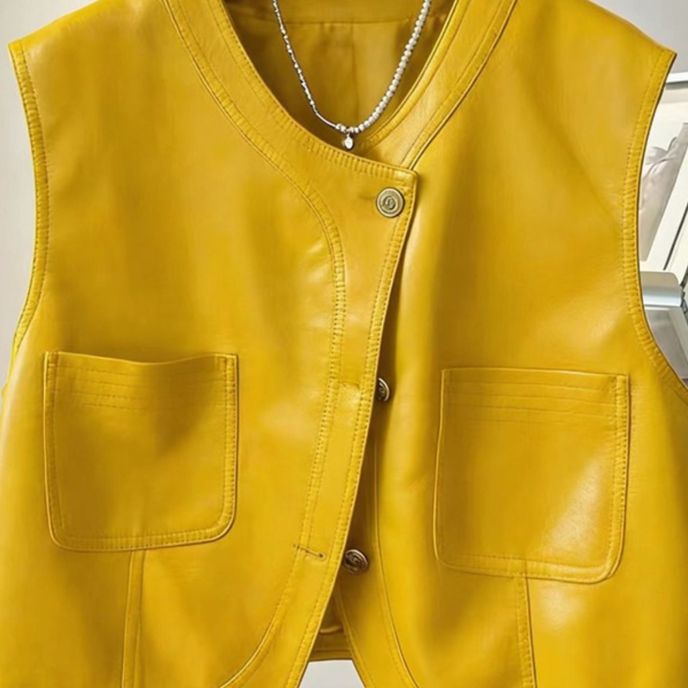 1pc Women's Vintage Fashion Pu Vest Loose Sleeveless Waistcoat Jacket Vest Top