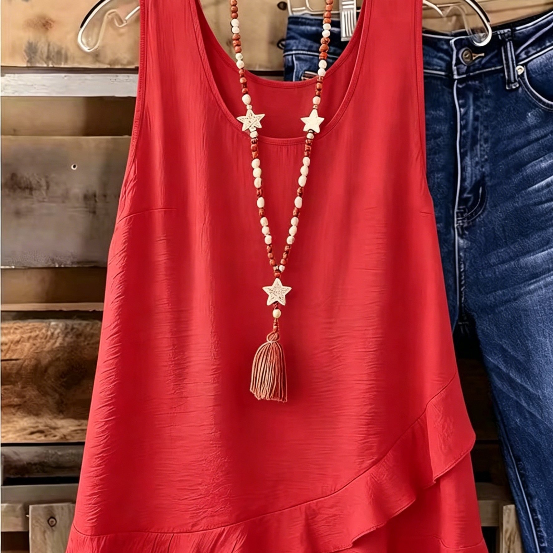 TEMU Plus Size - Western Style Double-layer Sleeveless Vest Women's Summer Loose Casual Linen Texture Versatile Top