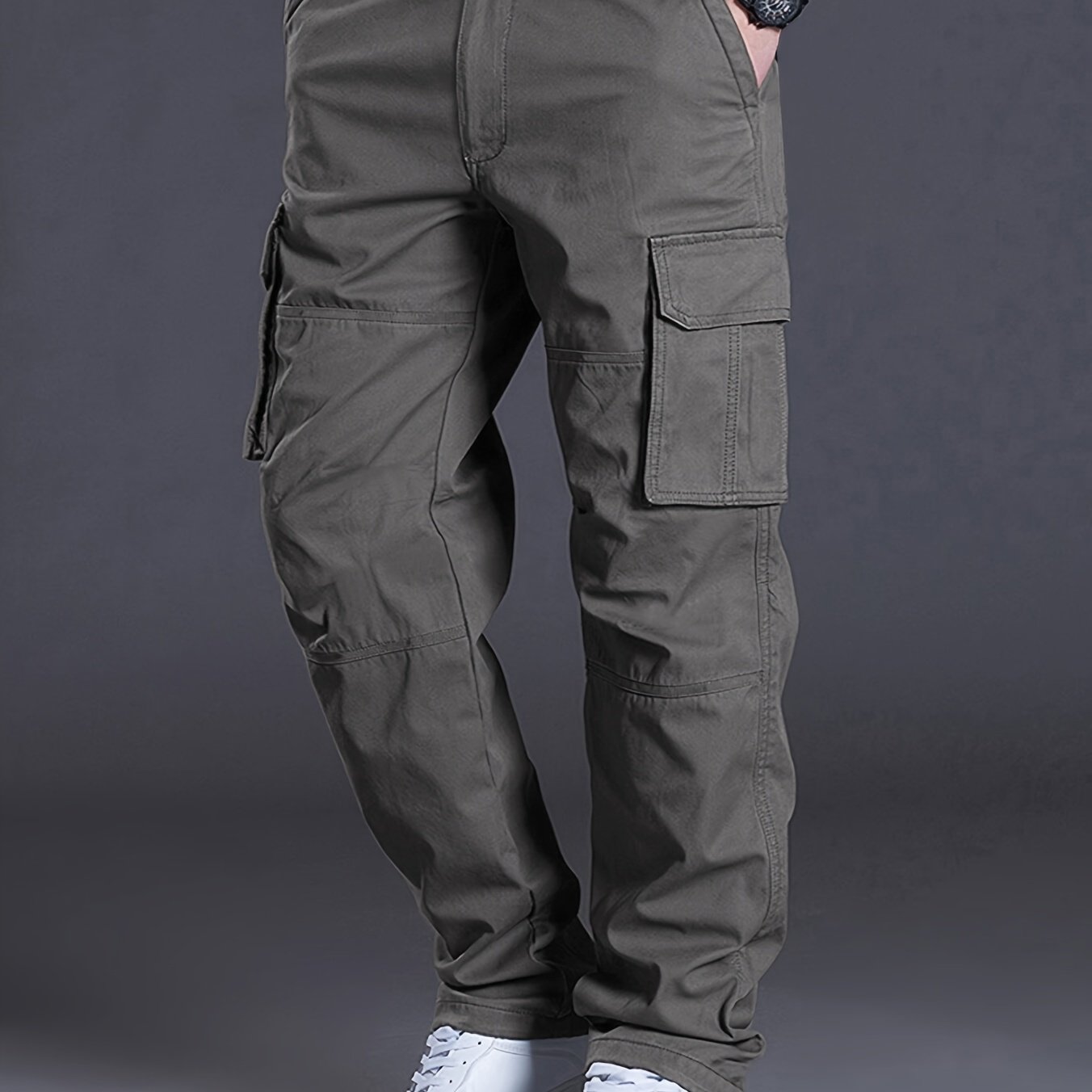 TEMU Pantalon Cargo Multi-poches de Couleur Unie Toutes pour Homme, Pantalon Droit Respirant et Confortable avec Poches Cargo Tridimensionnelles,