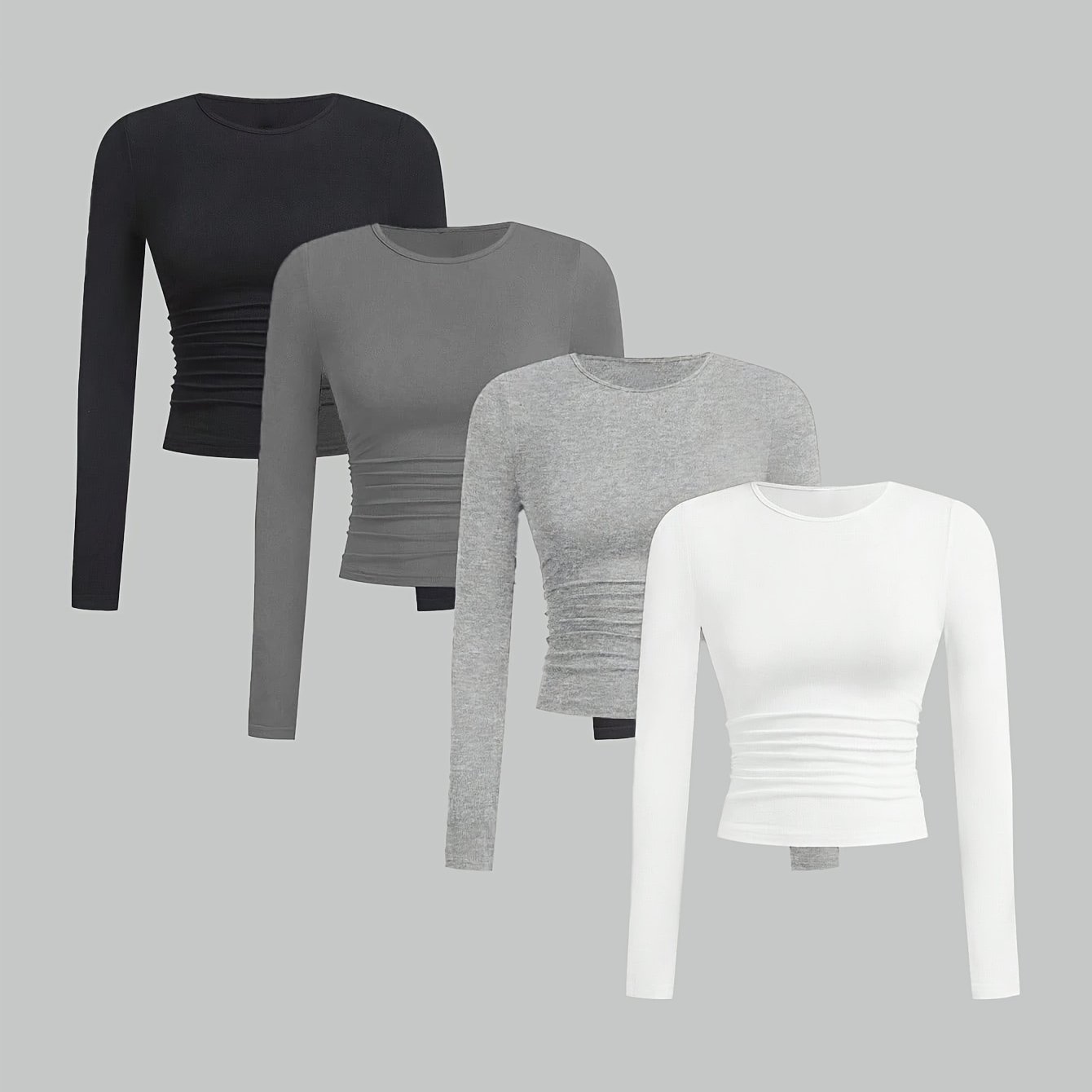 TEMU 4pcs, Casual Sporty Crew Neck Long Sleeve Slim Fit T-shirt, Basic Base Layer Top
