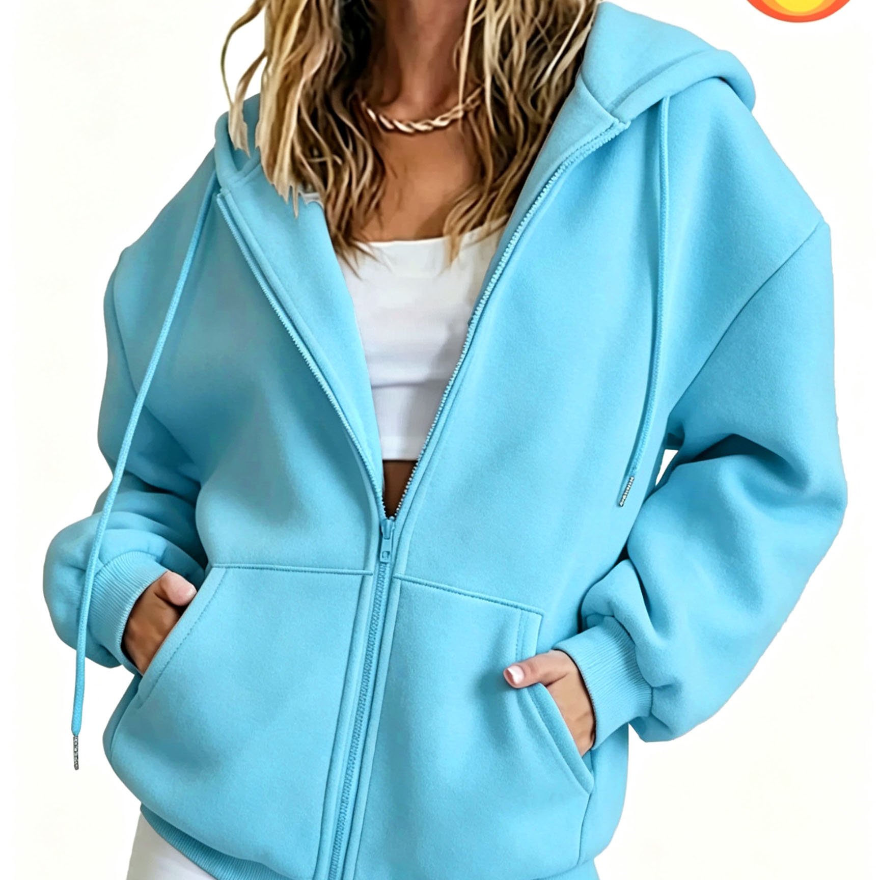 TEMU Women's Casual Zip-up Hoodie, Solid Color Sweatshirt, Machine Washable Comfortable Lining, Fall Winter Warm Pullover, Cute Design, Comfortable