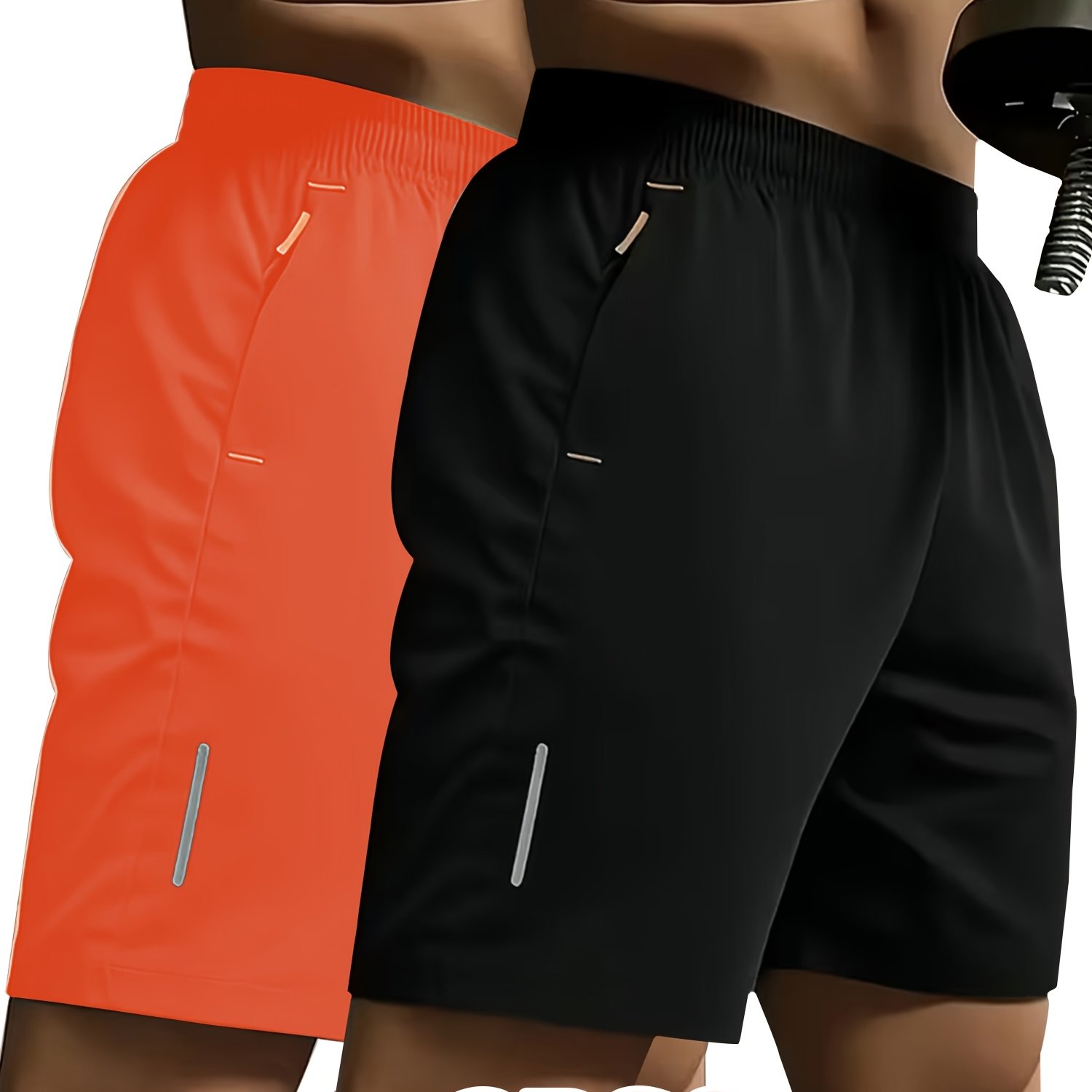 TEMU 2pcs Mixed Pc Of Men's Sporty Casual Shorts With Reflective Strip Print Design, Dual-side Zipper Pockets, Comfortable Breathable Polyester