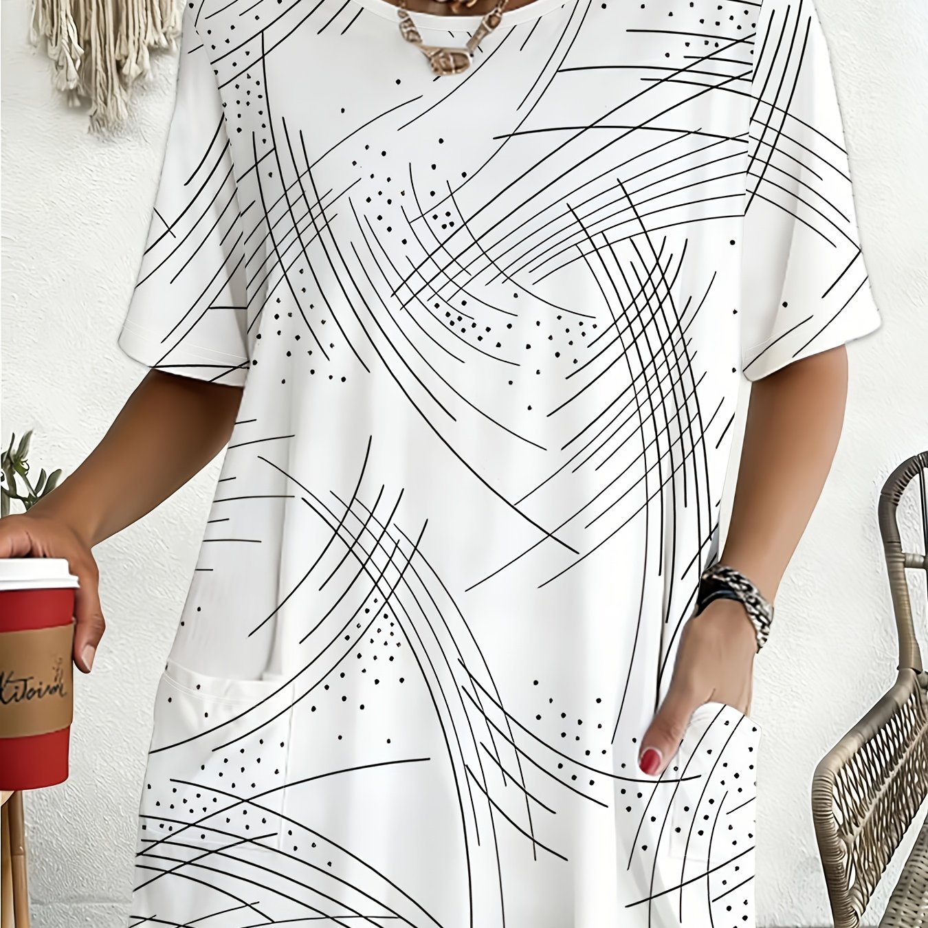 TEMU Geometric Loose Short Sleeve T-shirt Women' Irregular Plus Size Top Summer Outfit