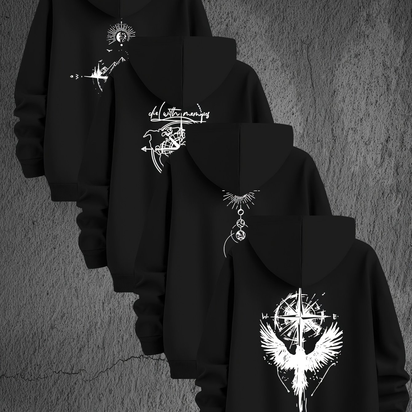 TEMU Men's Hoodie Four-piece Set, Polyester Knit Fabric Fitted Sweatshirts