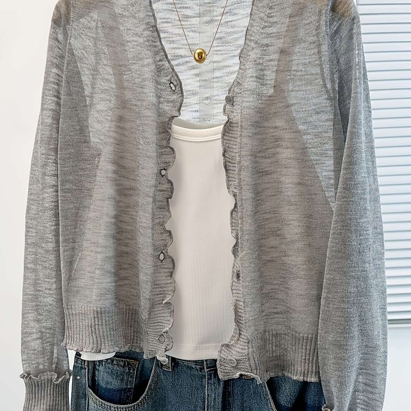 E-shop Dünner Langarm-Cardigan, Frühling/Sommer Kurzarm-Shirt mit Klimaanlage, Sonnenschutz-Offene-Front-Cardigan, Erfrischend – Modischer Schal als